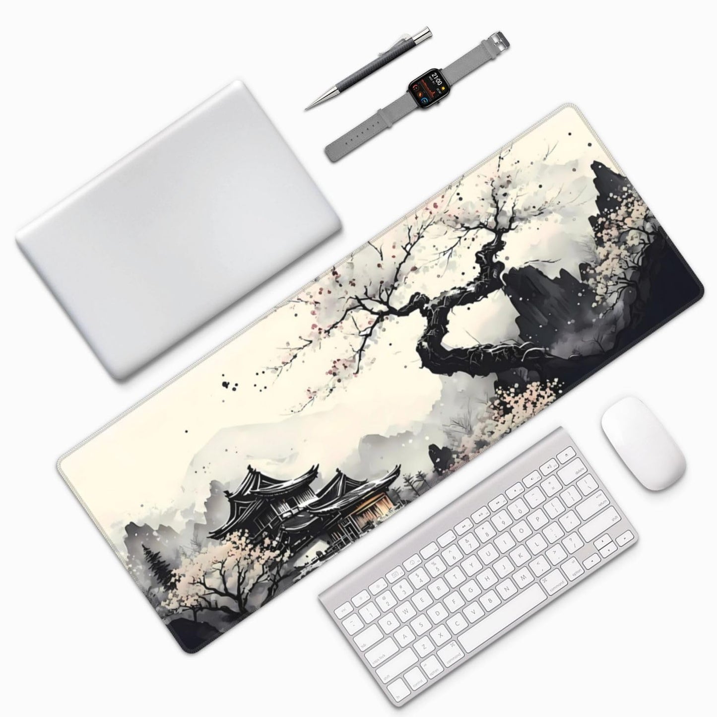 Japanese Mouse Pad, Large Japanese Desk Mat, XL Anime Gaming Keyboard Mat, Non-Slip Rubber Base, Big Extended Desk Protector for Home Office, 31.5”x11.8”