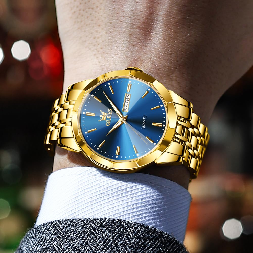 OLEVS Watch for Men Diamond Business Dress Analog Quartz Stainless Steel Waterproof Luminous Date Two Tone Luxury Casual Wrist Watch