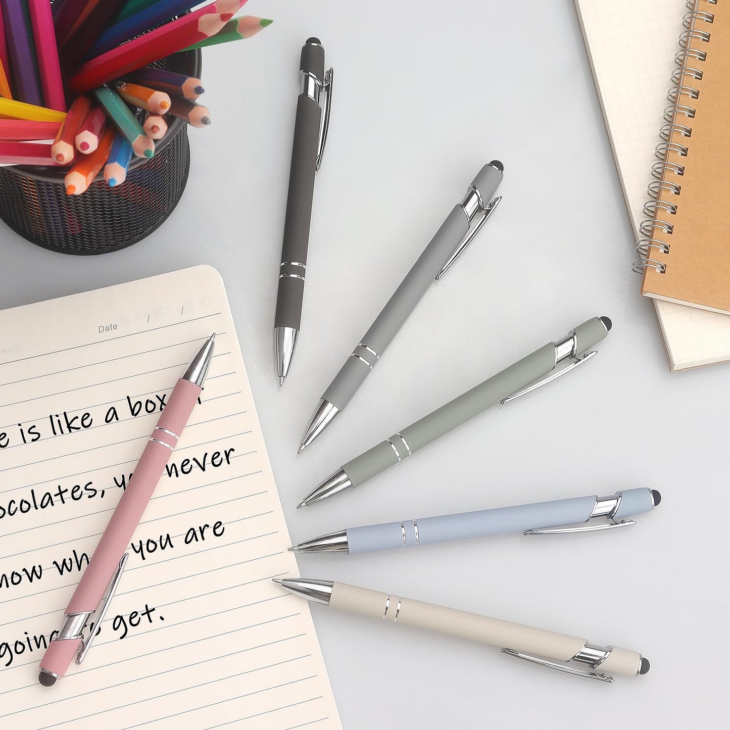 8 Pack Ballpoint Pen 2-in-1 Stylus Retractable Ballpoint Pen with Stylus tip, Metal Stylus Pen for Touch Screens, 1.0 mm Black Ink