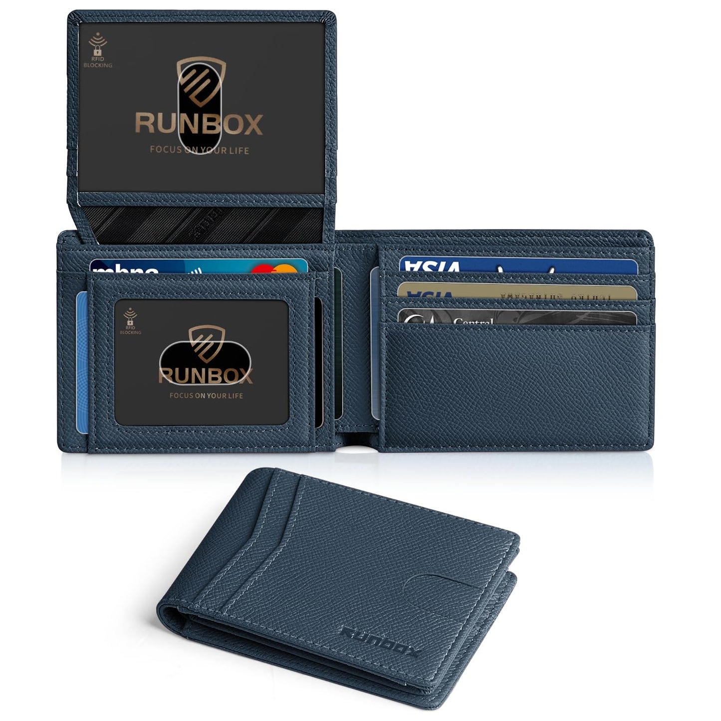 RUNBOX Wallet for Men Slim Rfid Leather 2 ID Window With Gift Box