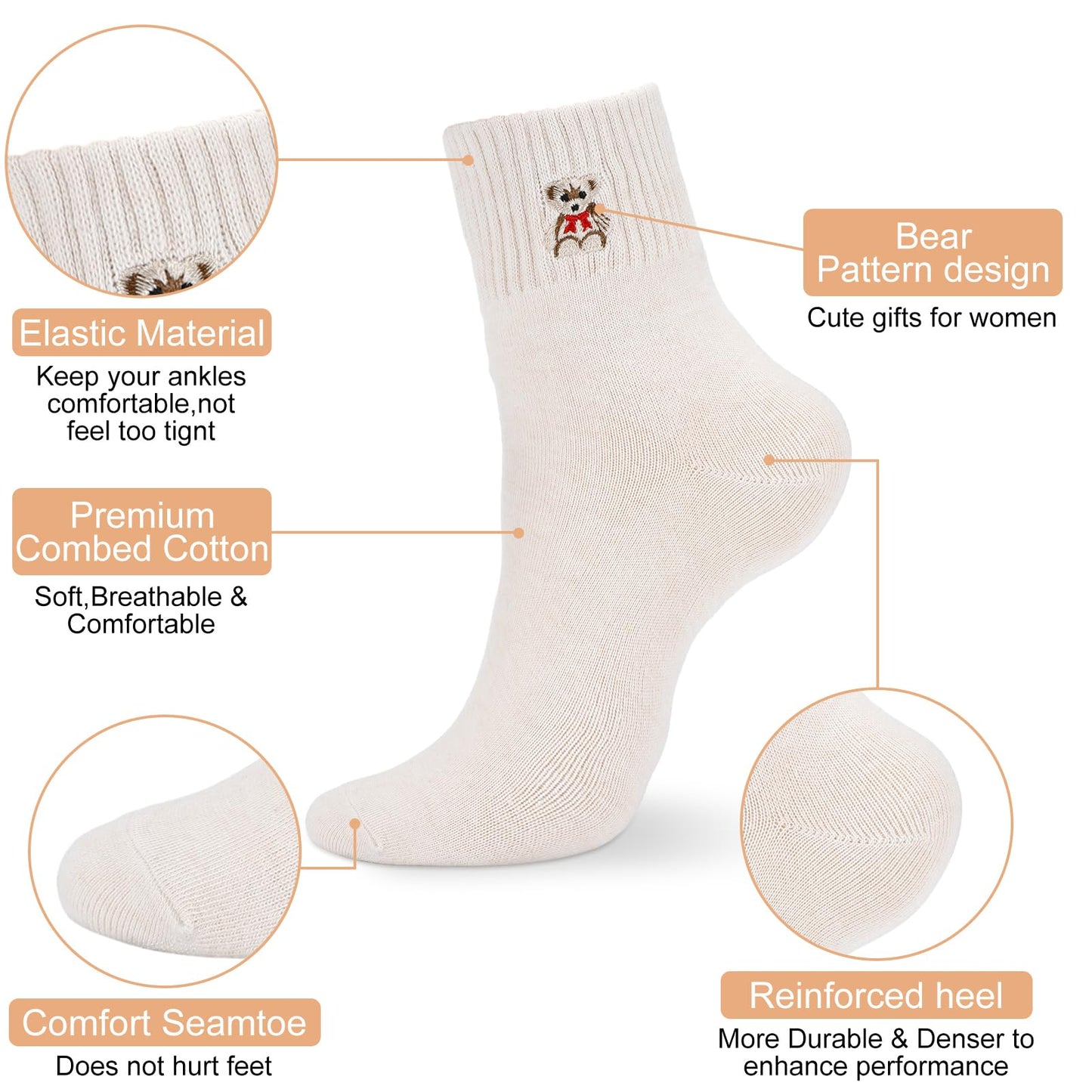 Eurzom 10 Pairs Socks Elastic Ankle Length Cotton Socks Aesthetic Socks Cute Socks Lightweight Low Cut Socks for Women Girl