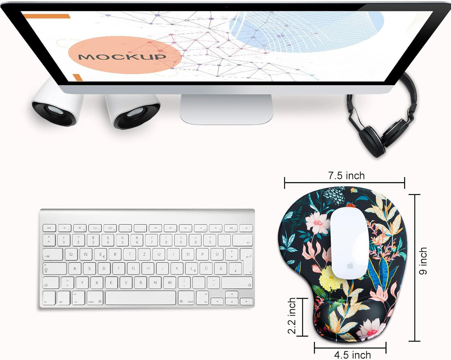 JIKIOU Mouse Pad, 2 Pack Ergonomic Mouse Pads with Comfortable Gel Wrist Rest Support and Lycra Cloth, Non-Slip PU Base for Easy Typing Pain Relief Durable and Easy to Clean Small Black