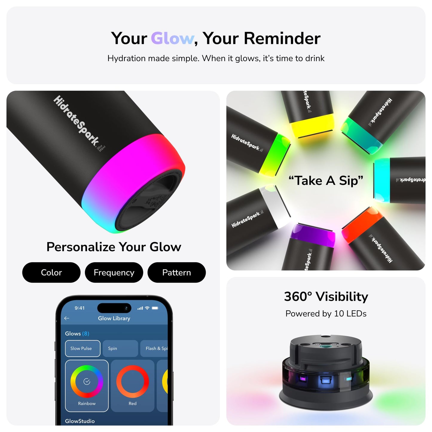 Hidrate Spark PRO Smart Tumbler with Lid & Straw – Insulated Stainless Steel – Tracks Water Intake with Bluetooth, LED Glow Reminder When You Need to Drink – 20oz, Brushed