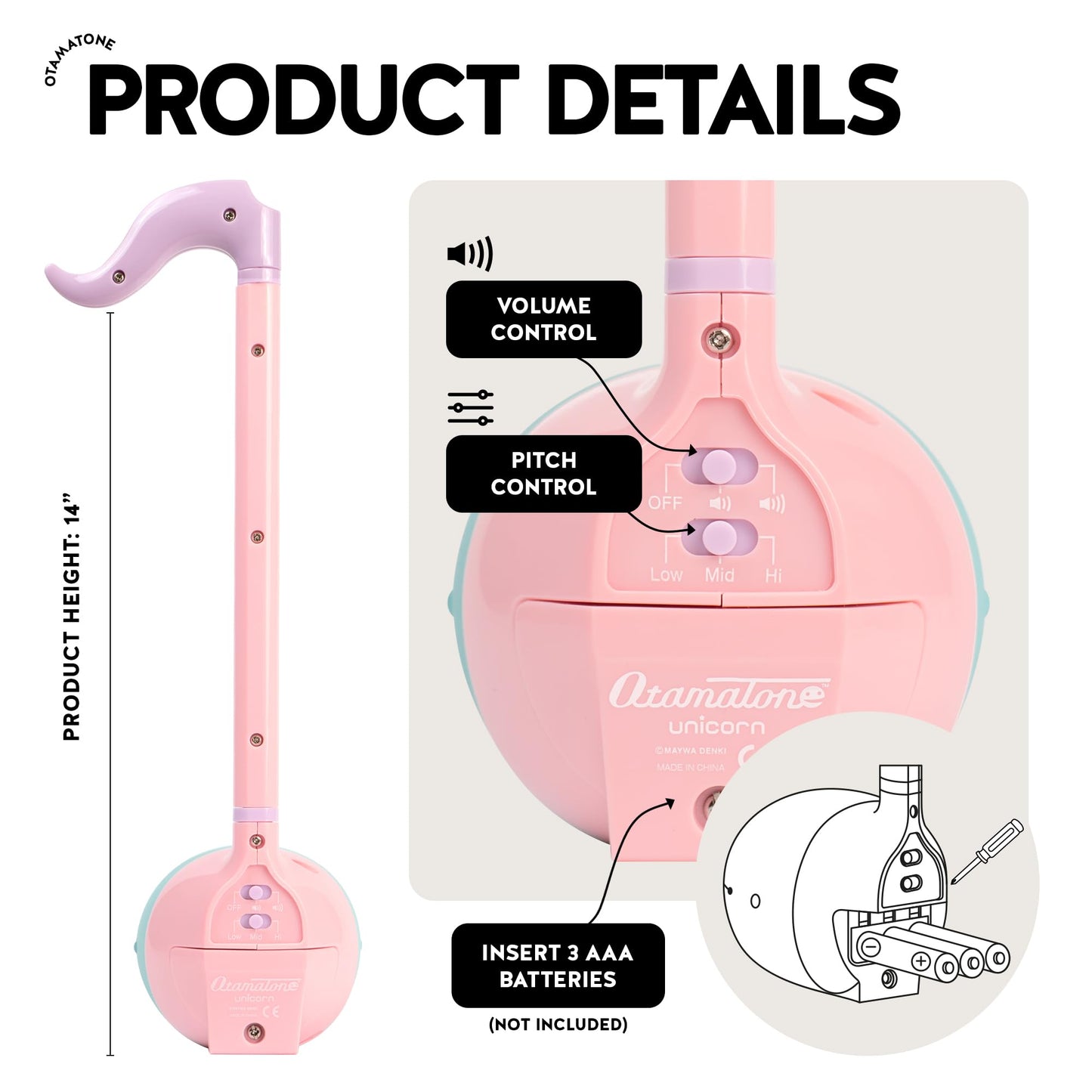 Otamatone Japanese Electronic Musical Instrument Portable Music Synthesizer from Japan by Maywa Denki Studio Award Winning, Educational Fun Gift for Children, Teens & Adults - Black