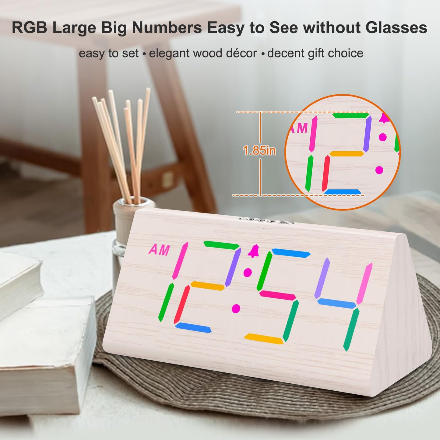 DreamSky Wooden Digital Alarm Clocks for Bedrooms - Electric Desk Clock with Large Numbers, USB Port, Loud Alarm for Heavy Sleepers, Adjustable Volume, Dimmer, Snooze, DST, 12/24H, Wood Décor (Brown)