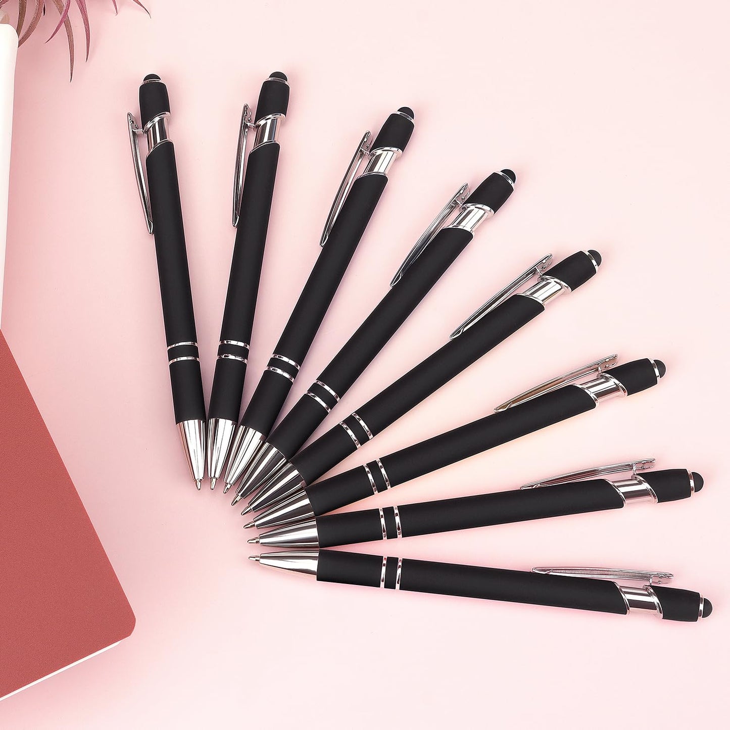 8 Pack Ballpoint Pen 2-in-1 Stylus Retractable Ballpoint Pen with Stylus tip, Metal Stylus Pen for Touch Screens, 1.0 mm Black Ink