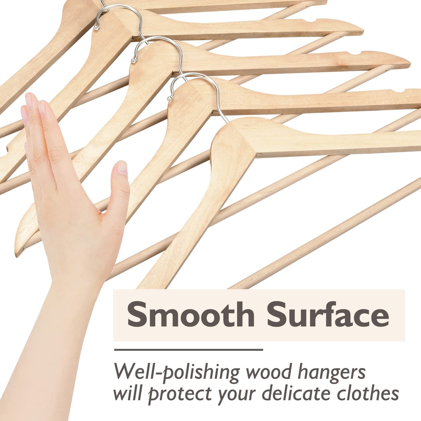 Wood Hangers 30 Pack, Non-Slip Wooden Hangers with 360° Swivel Hook & Notches, Slim Coat Hangers for Shirt, Suit, Jacket, Dress, Natural
