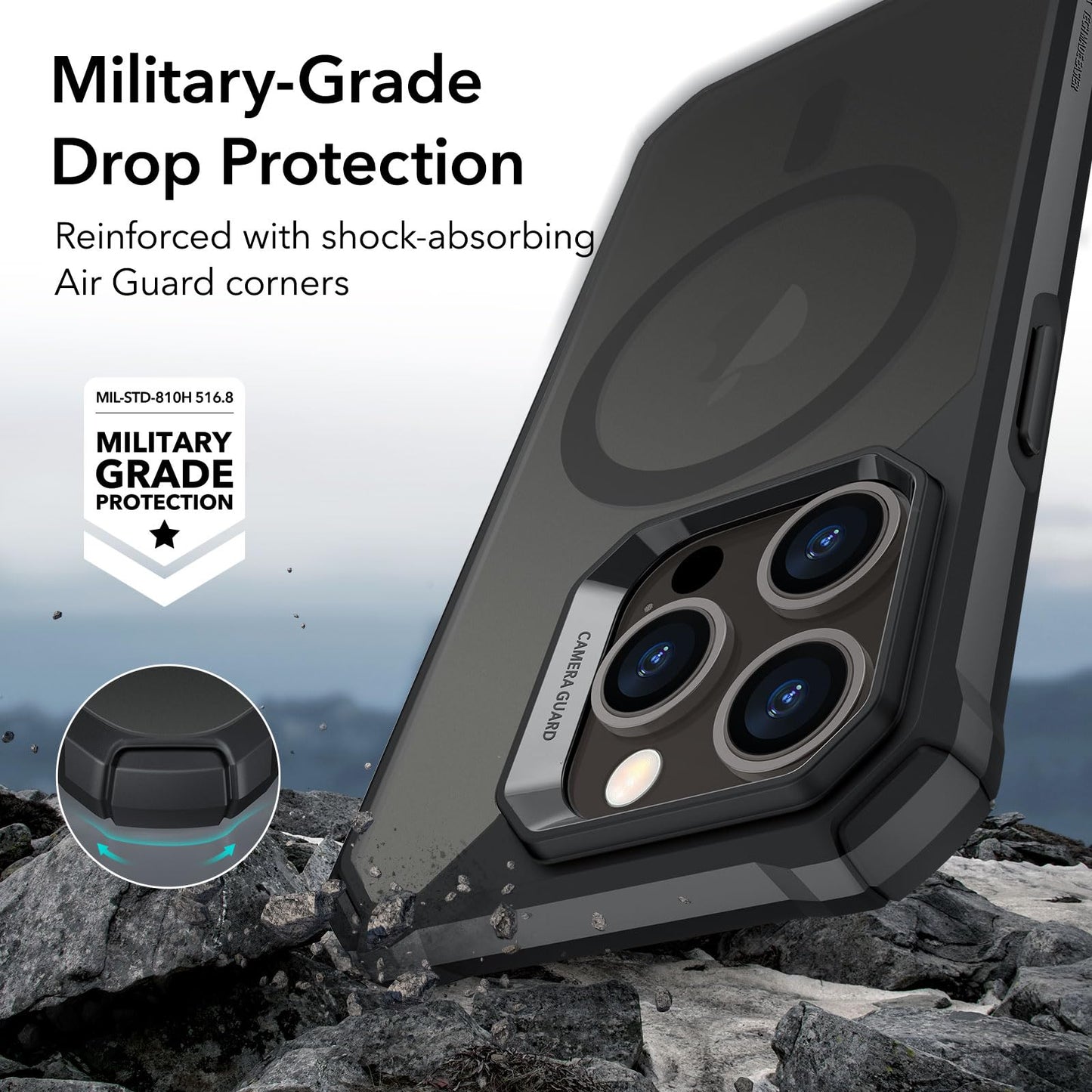 ESR Air Armor Case, Compatible with iPhone 13 Pro Max Case, Military-Grade Drop Protection, Shock-Absorbing Corners, Yellowing-Resistant Hard Back, Scratch Resistant, Clear