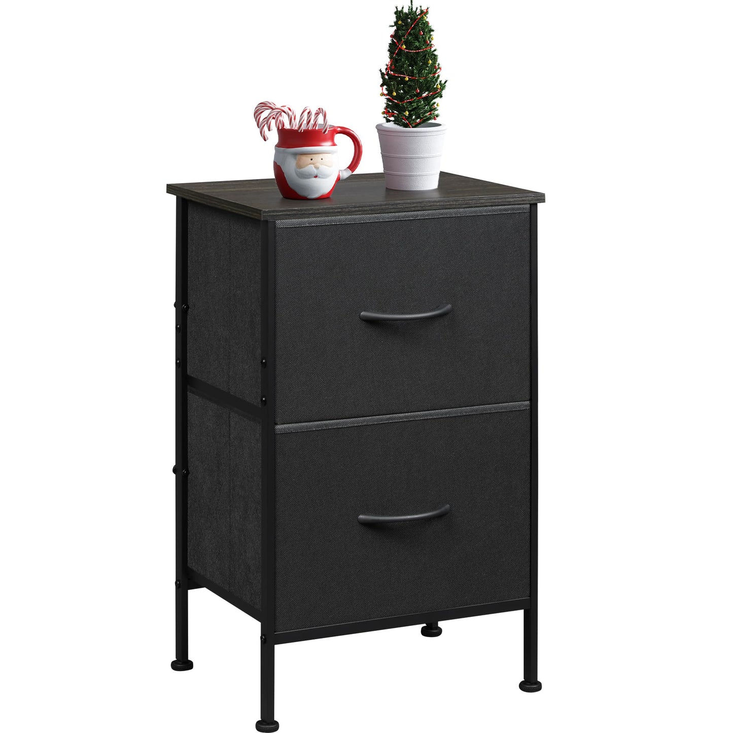 WLIVE Nightstand, 2 Drawer Dresser for Bedroom, Small Dresser with 2 Drawers, Bedside Furniture, Night Stand, End Table with Fabric Bins for Bedroom, Closet, Entryway, College Dorm, Dark Grey