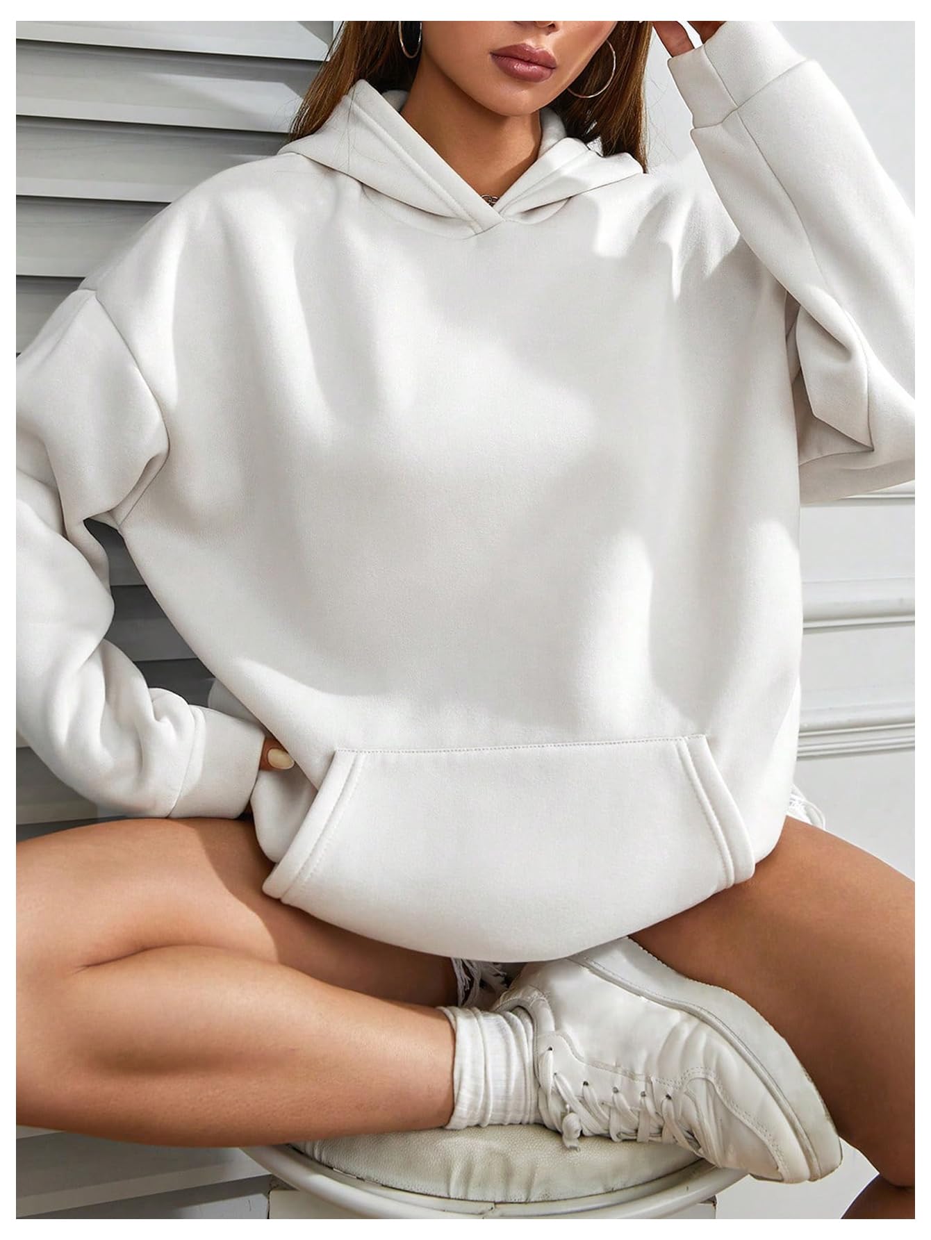 GORGLITTER Women's Graphic Print Hoodies Sweatshirt Long Sleeve Round Neck Drop Shoulder Pullover Top