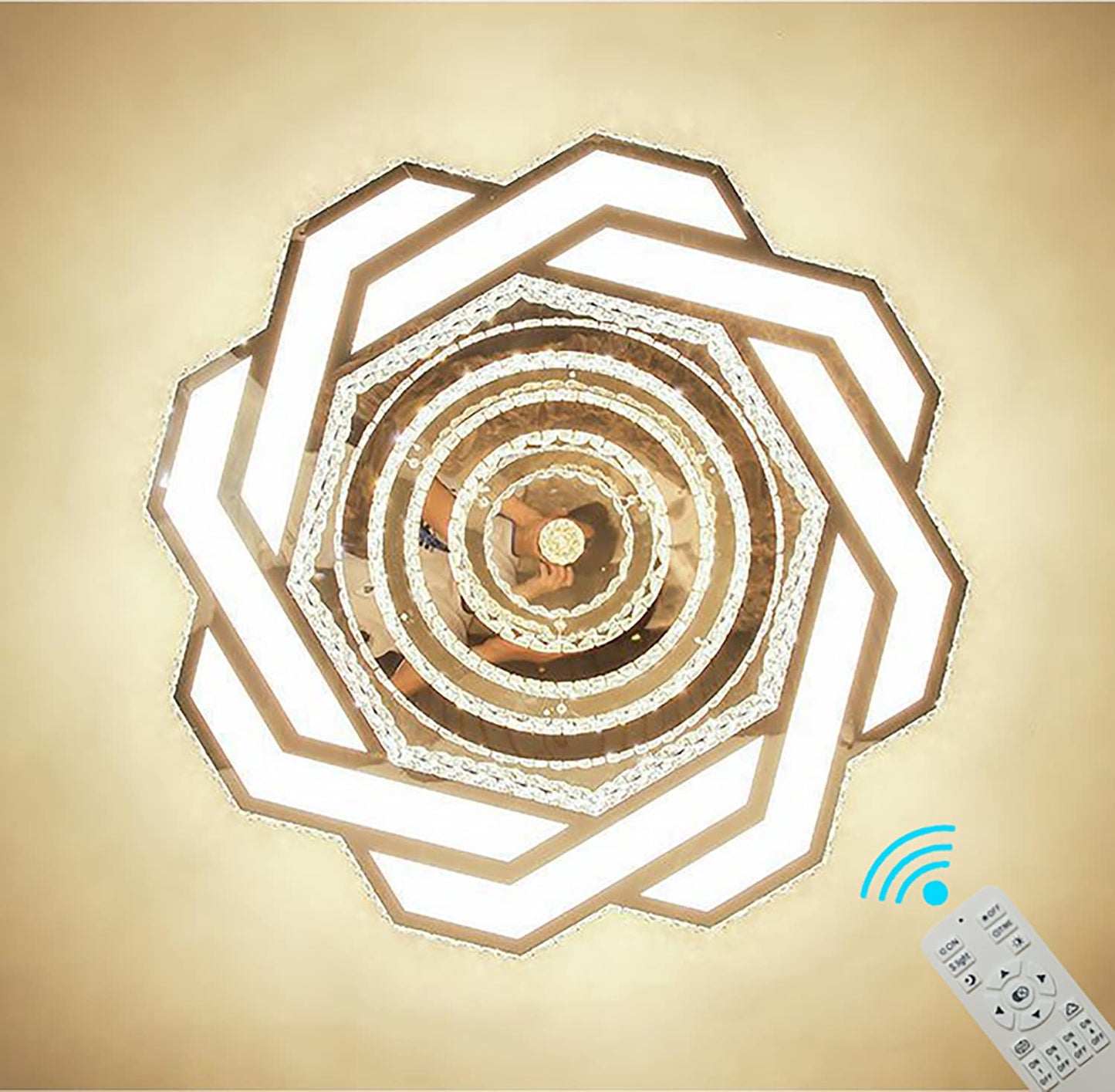 Flashing God Crystal Chandeliers Dia 32" Silver Elegant Chandelier Flush Mount Ceiling Light for Bedroom Living Room Dining Room Hallway Dimmable 3 Rings LED Celing Lighting Fixtures