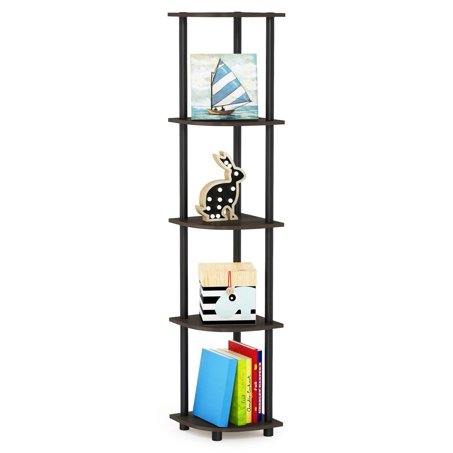 Furinno Turn-N-Tube 5 Tier Corner Display Rack Multipurpose Shelving Unit, 1-Pack, Espresso/Black