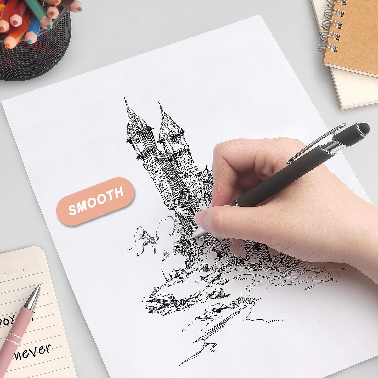 8 Pack Ballpoint Pen 2-in-1 Stylus Retractable Ballpoint Pen with Stylus tip, Metal Stylus Pen for Touch Screens, 1.0 mm Black Ink