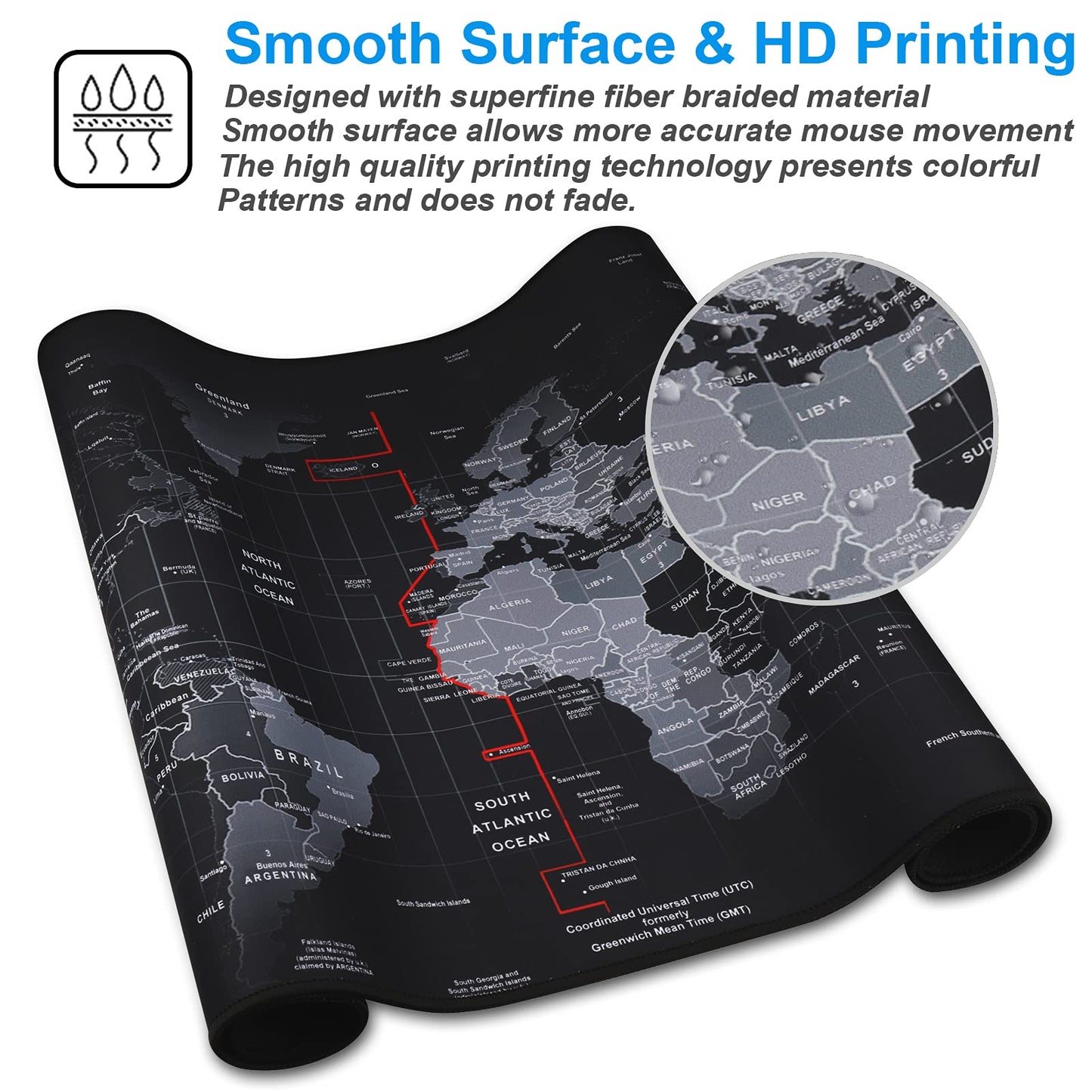 XXL Professional Large Mouse Pad & Computer Game Mouse Mat (35.4x15.7x0.1IN, Map) (90 * 40 Map)