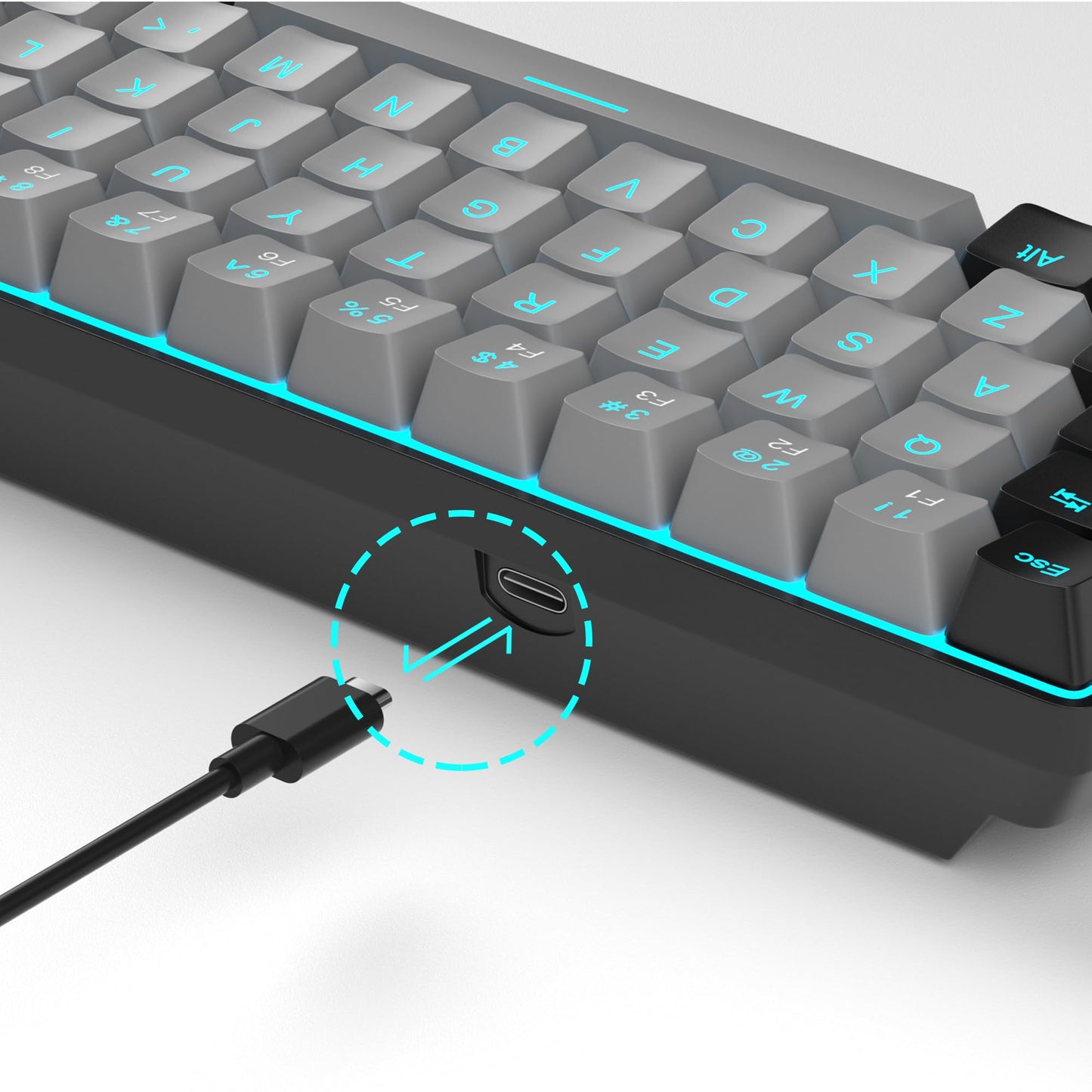 MageGee Portable 60% Mechanical Gaming Keyboard, MK-Box LED Backlit Compact 68 Keys Mini Wired Office Keyboard with Red Switch for Windows Laptop PC Mac - Black/Grey