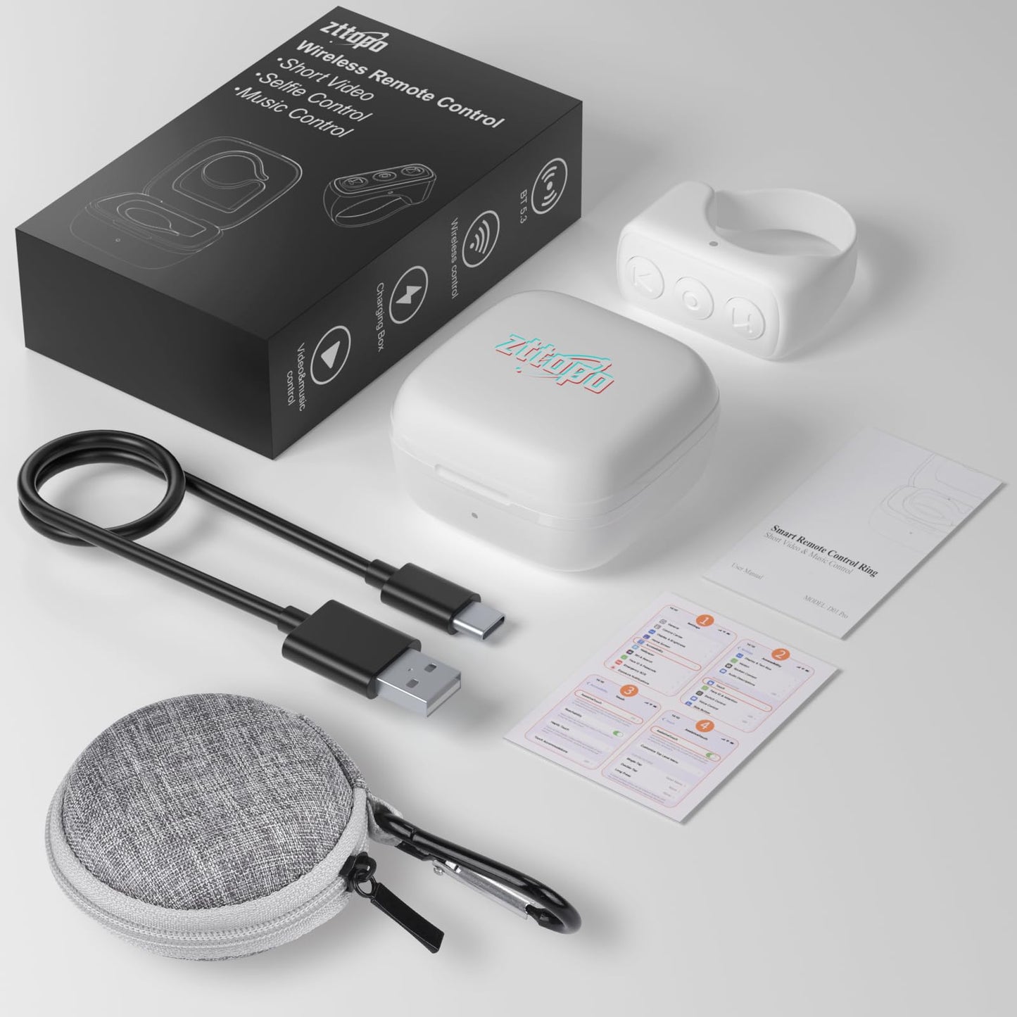 TikTok Scrolling Ring, TIK Tok Bluetooth Remote Control, Kindle APP Page Turner with Carrying Case, Camera Photo Clicker for iPhone, iPad, iOS, Android-Black…