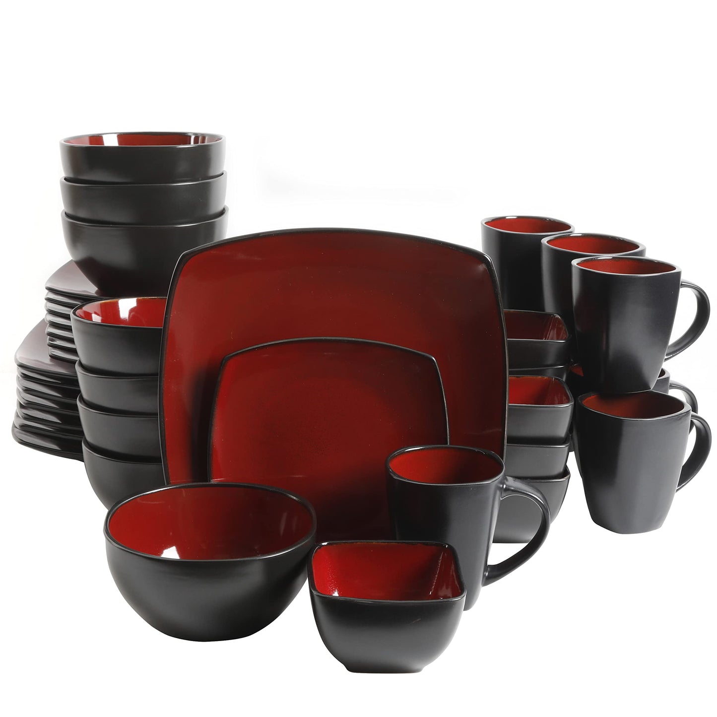 Gibson Soho Lounge Square Reactive Glaze Dinnerware Set, Red, Service for 4 (16pcs)