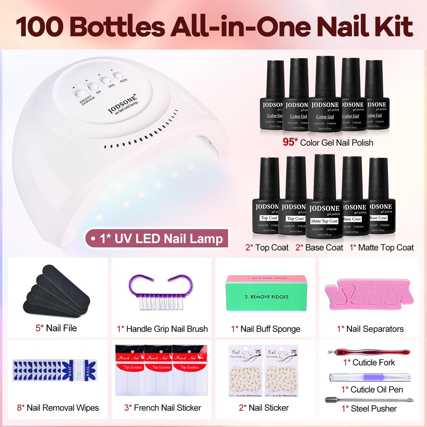 JODSONE 23 PCS Gel Nail Polish Kit with U V Light Popular Color with Durable Base Coat Matte Glossy Top Coat