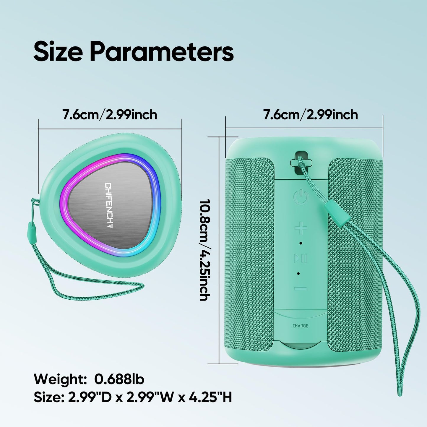 Portable Bluetooth Speaker with Lights, Powerful Crystal Clear Sound, IPX5 Waterproof, All Day Playtime, AUX&TF-Card Input, Bluetooth 5.3, TWS Paring, Small Wireless Speaker for Outdoor, Gift Ideas