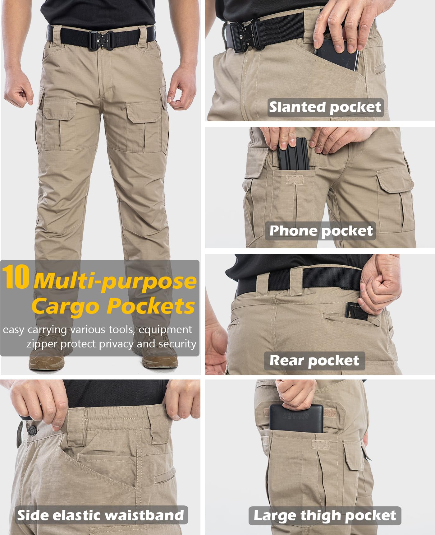 NAVEKULL Men's Outdoor Tactical Pants Rip Stop Lightweight Waterproof Military Combat Cargo Work Hiking Pants