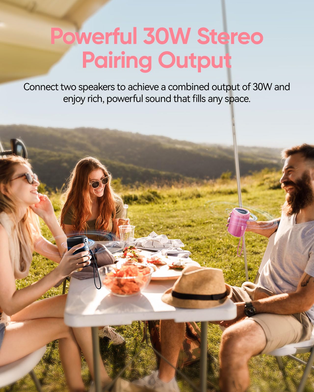 Portable Bluetooth Speaker with Lights, Powerful Crystal Clear Sound, IPX5 Waterproof, All Day Playtime, AUX&TF-Card Input, Bluetooth 5.3, TWS Paring, Small Wireless Speaker for Outdoor, Gift Ideas