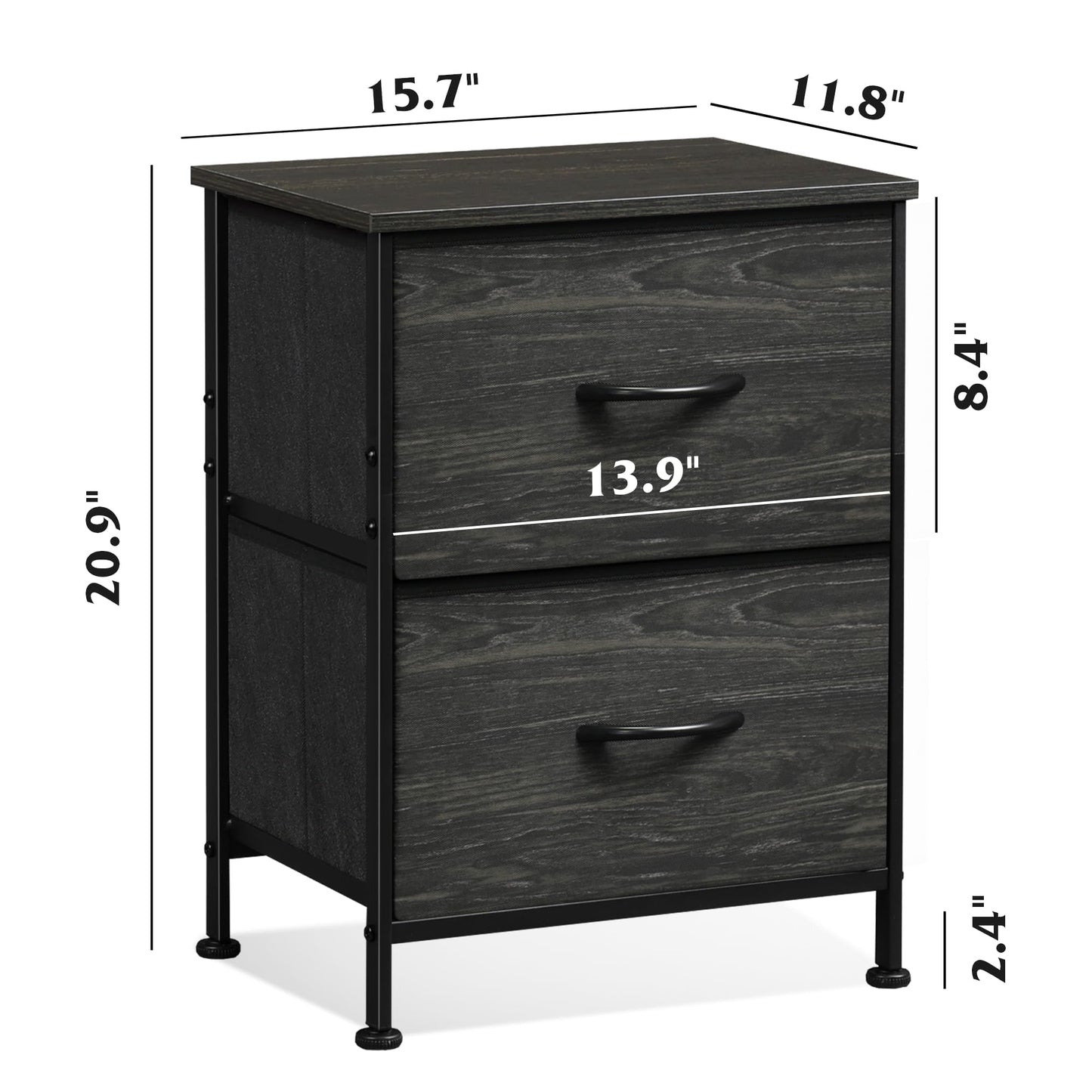 WLIVE Nightstand, 2 Drawer Dresser for Bedroom, Small Dresser with 2 Drawers, Bedside Furniture, Night Stand, End Table with Fabric Bins for Bedroom, Closet, Entryway, College Dorm, Dark Grey