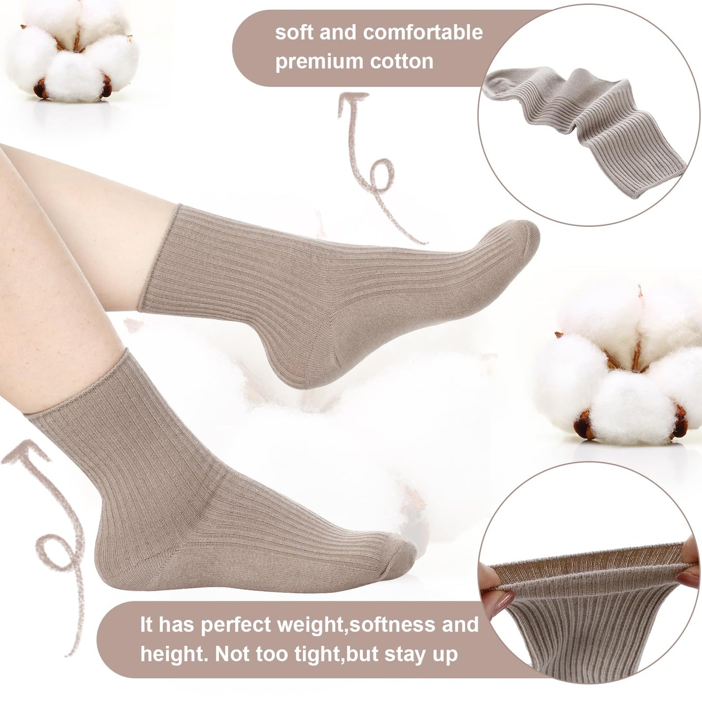 Eurzom 10 Pairs Socks Elastic Ankle Length Cotton Socks Aesthetic Socks Cute Socks Lightweight Low Cut Socks for Women Girl