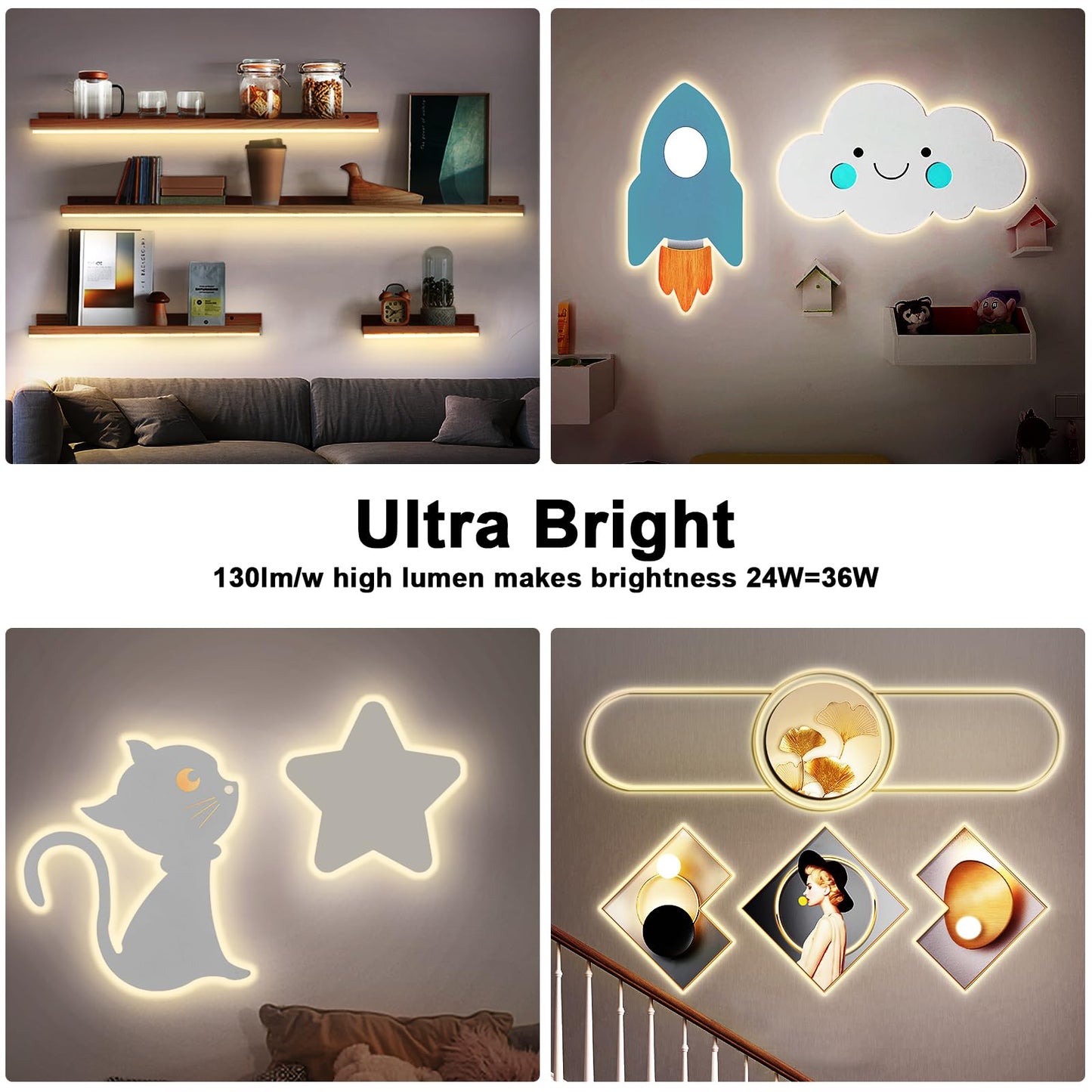 White COB Led Strip Lights Max with RF Remote, 16.4ft 3000K Dimmable Ultra Bright Warm White COB Light Strip, Adhesive Indoor COB Led Lights for Living Room, Shelf, Cabinet