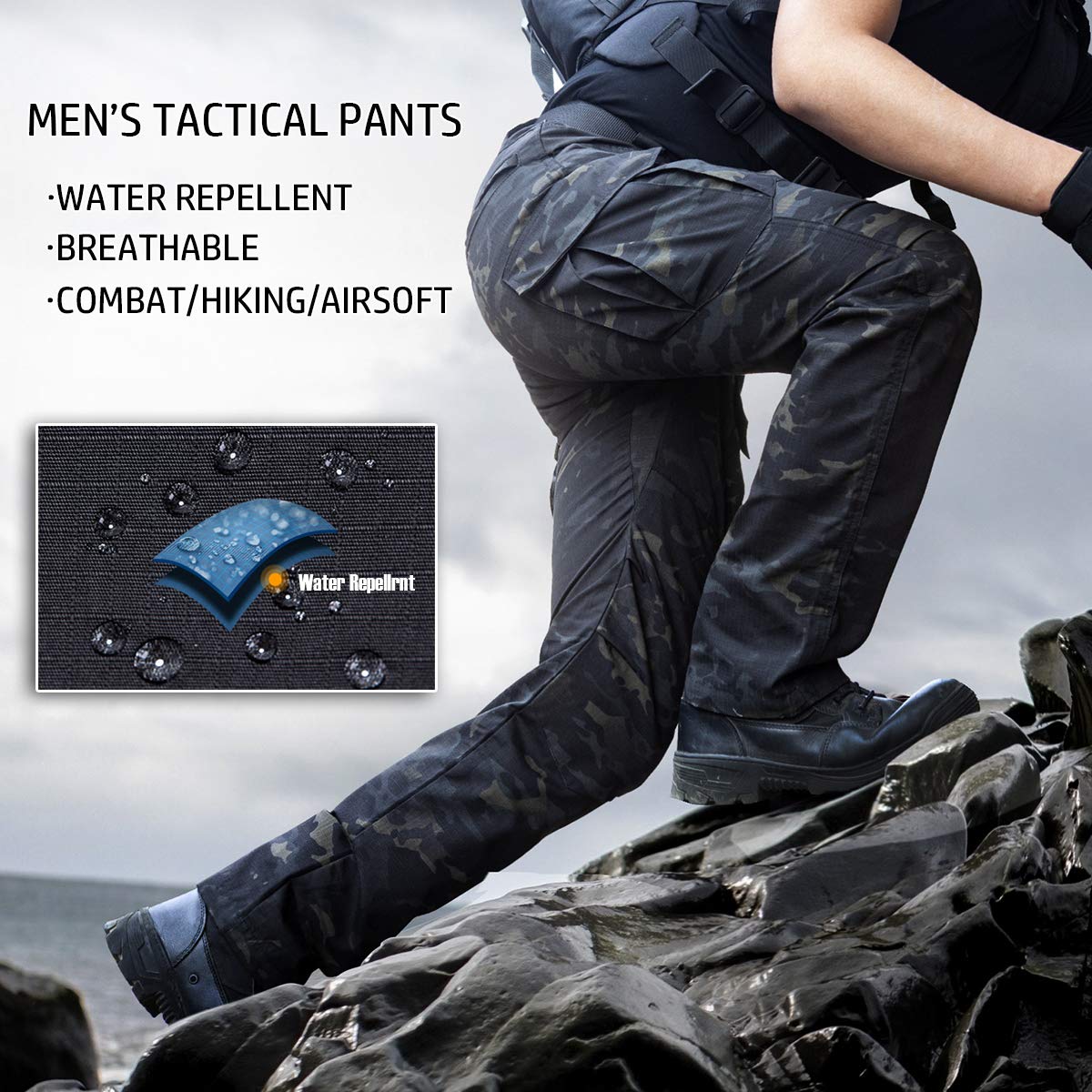 NAVEKULL Men's Outdoor Tactical Pants Rip Stop Lightweight Waterproof Military Combat Cargo Work Hiking Pants