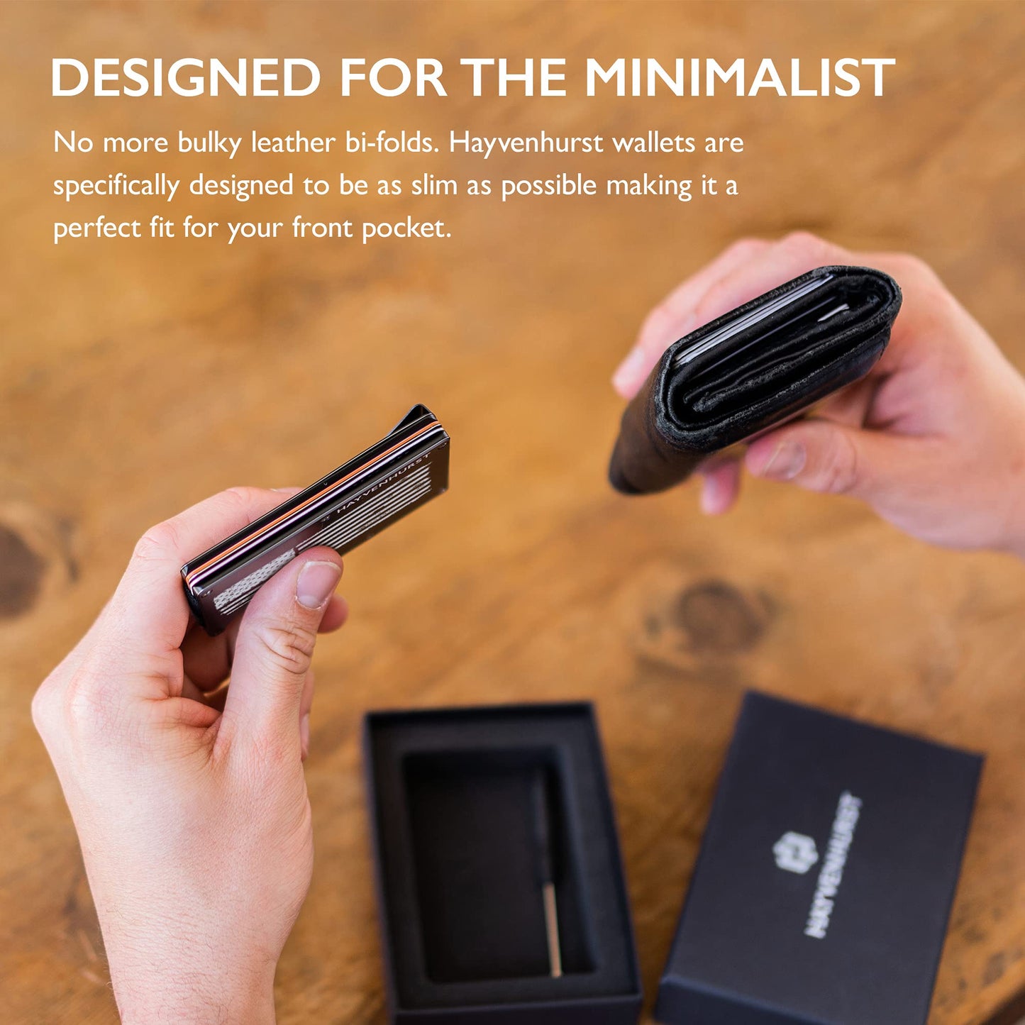 Hayvenhurst Wallet For Men - Reinvented Design Men's Wallet - Slim, Minimalistic & Seamless, Blocks RFID Scanners, Holds 12 Cards & Has a Money Clip (Carbon Fiber)