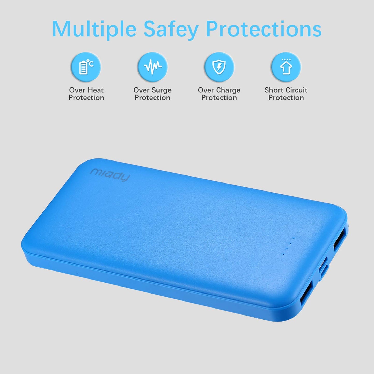 Miady 2-Pack 10000mAh Dual USB Portable Charger, USB-C Fast Charging Power Bank, Backup Charger for iPhone 15/14/13, Galaxy S23/22, Pixel and etc