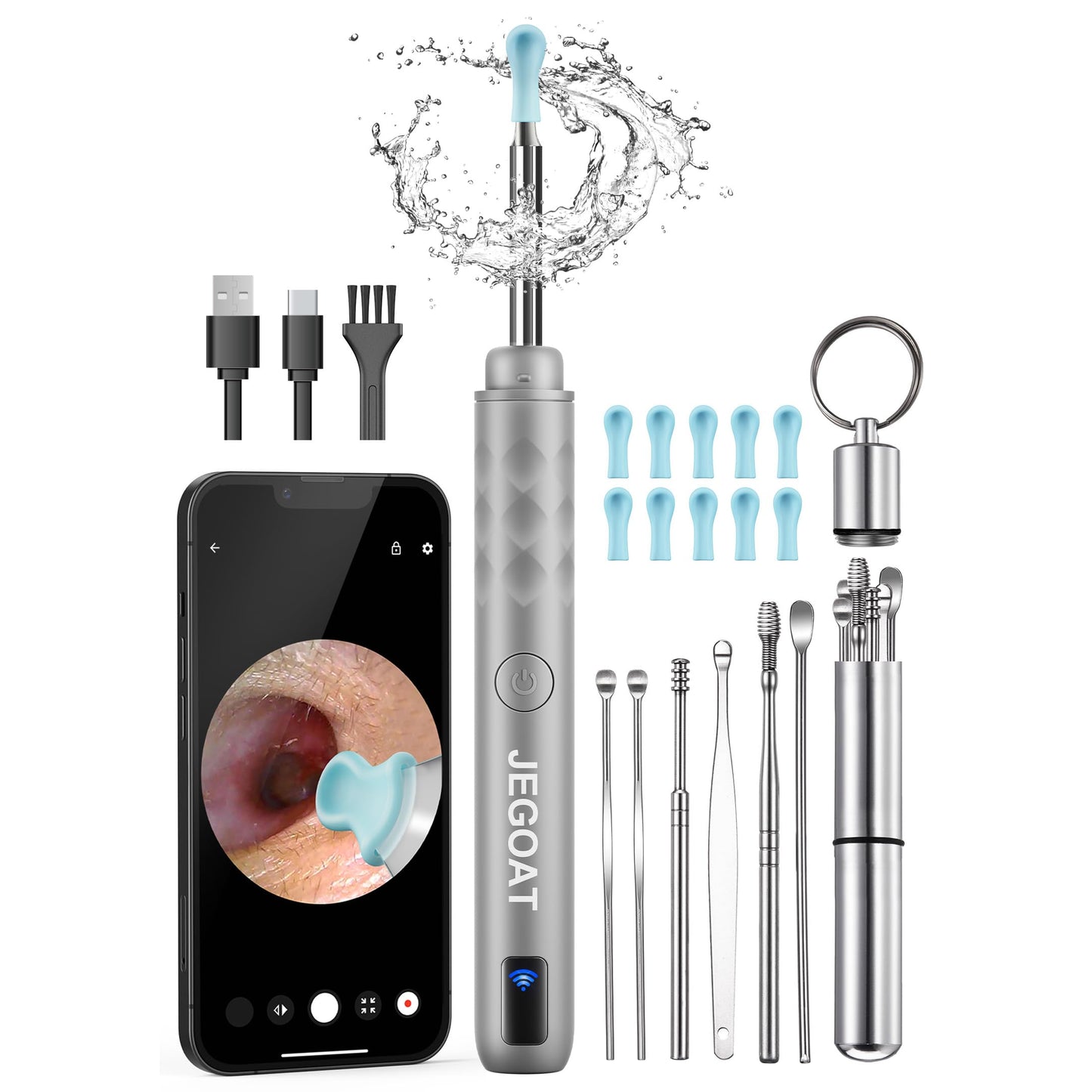 Ear Wax Removal Tool Camera, Ear Cleaner with Camera, 1296P HD Ear Scope, 6 LED Lights and 12 Ear Picks, Earwax Removal with Otoscope, Jet Black