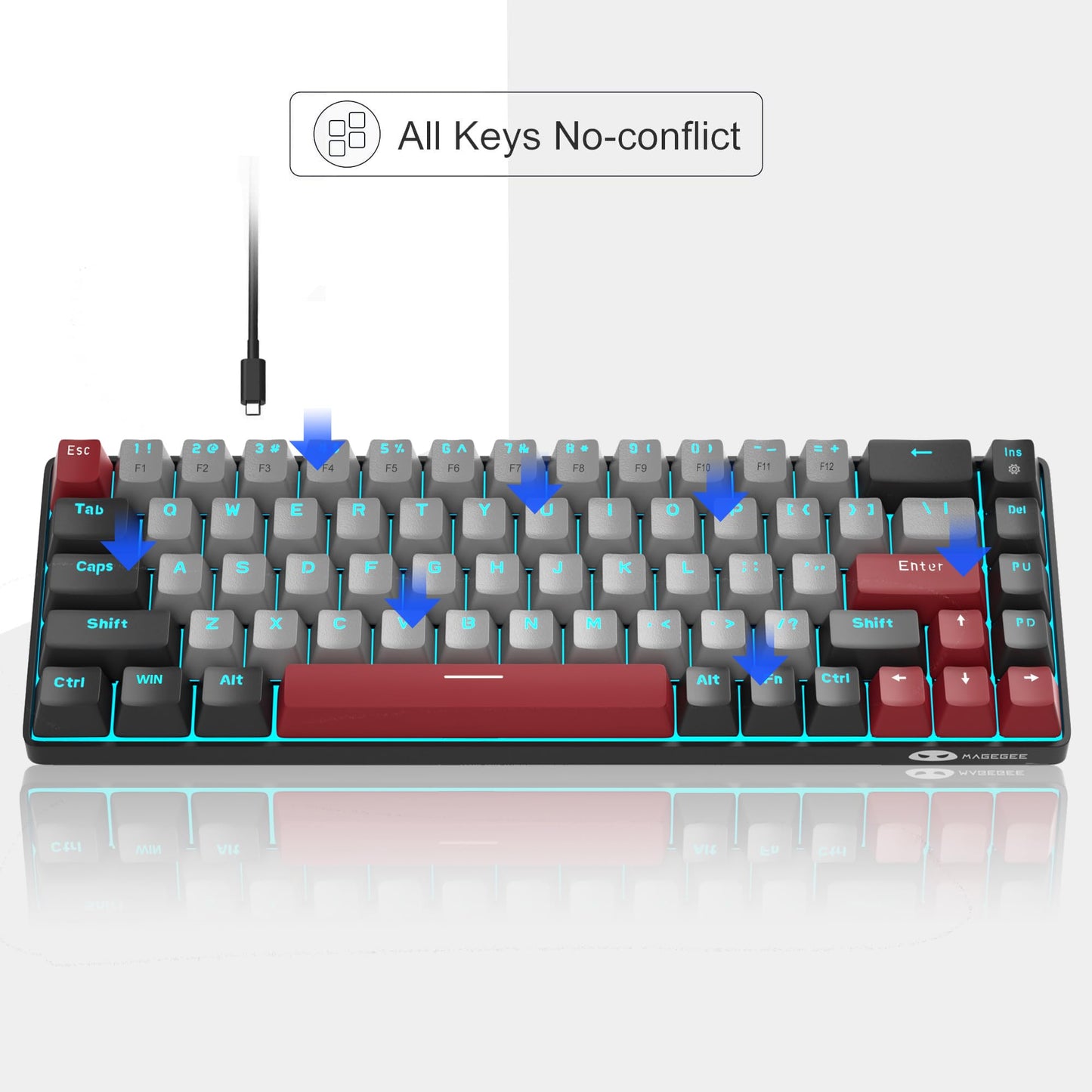 MageGee Portable 60% Mechanical Gaming Keyboard, MK-Box LED Backlit Compact 68 Keys Mini Wired Office Keyboard with Red Switch for Windows Laptop PC Mac - Black/Grey