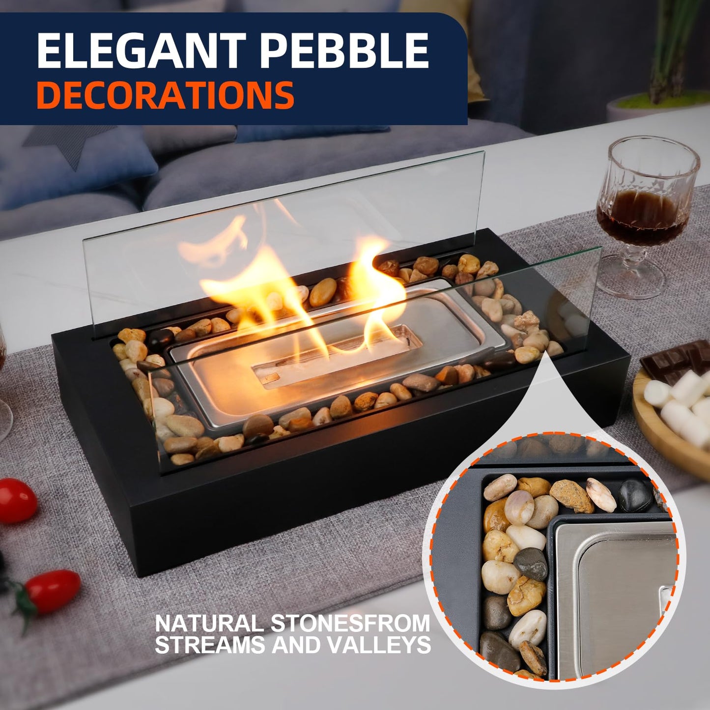 2024 New Tabletop Fire Pit,Woodgrain Portable Table Top Firepit Outdoor Indoor Table top Fireplace Smores Maker for Family Dinner Party Patio Balcony Backyard Housewarming Table Decor