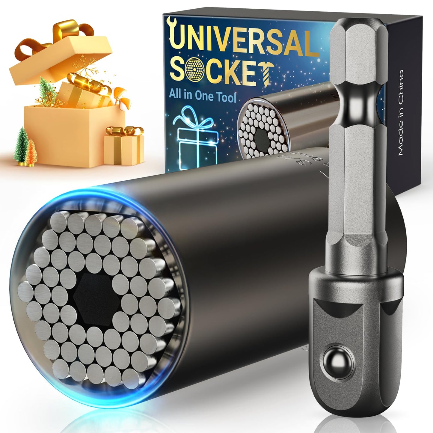 Stocking Stuffers for Men Adults Tools, Super Universal Socket Gifts for Men Grip Socket Set with Power Drill Adapter, Cool Gadgets Christmas Gift for Dad Men Husband Boyfriend Him Who Have Everything