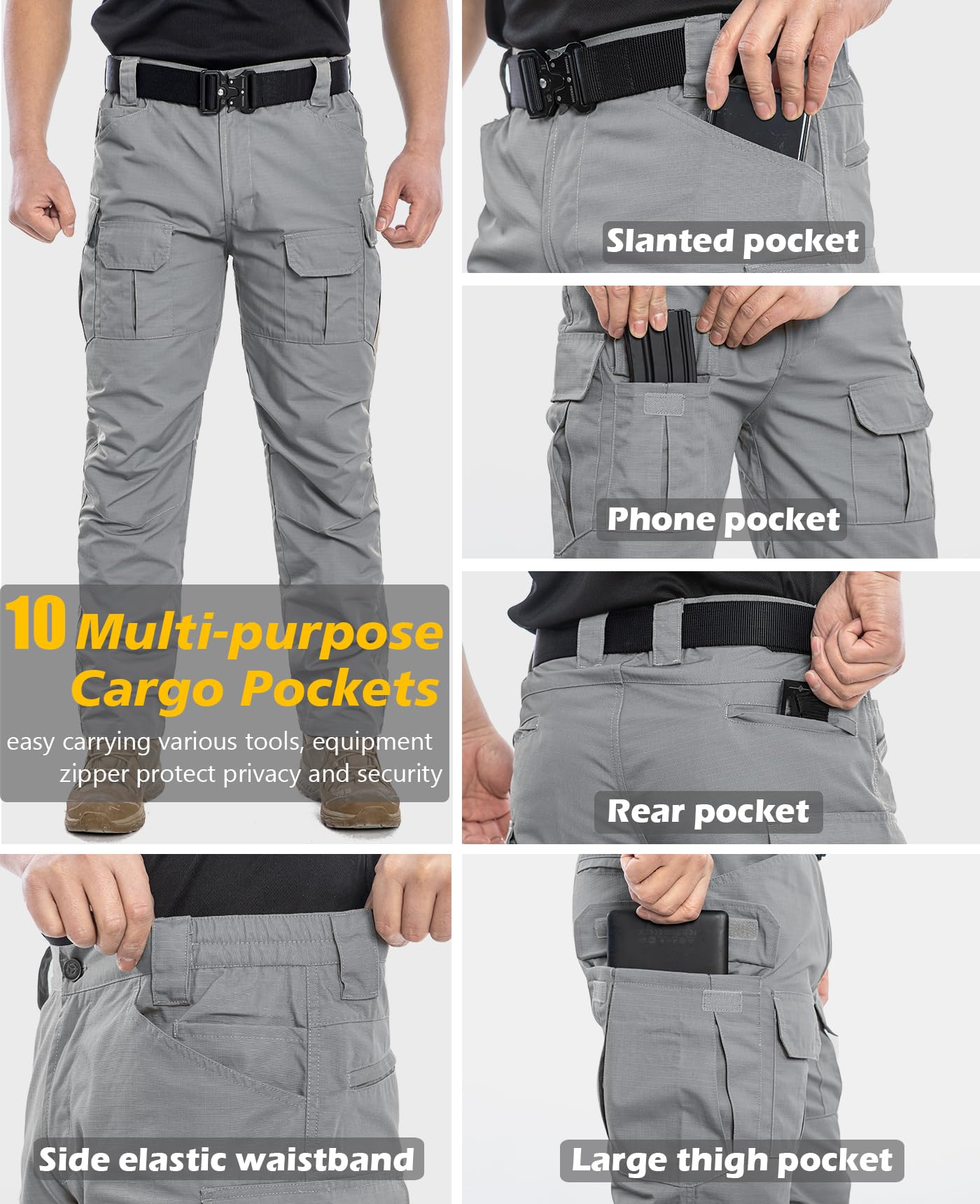 NAVEKULL Men's Outdoor Tactical Pants Rip Stop Lightweight Waterproof Military Combat Cargo Work Hiking Pants