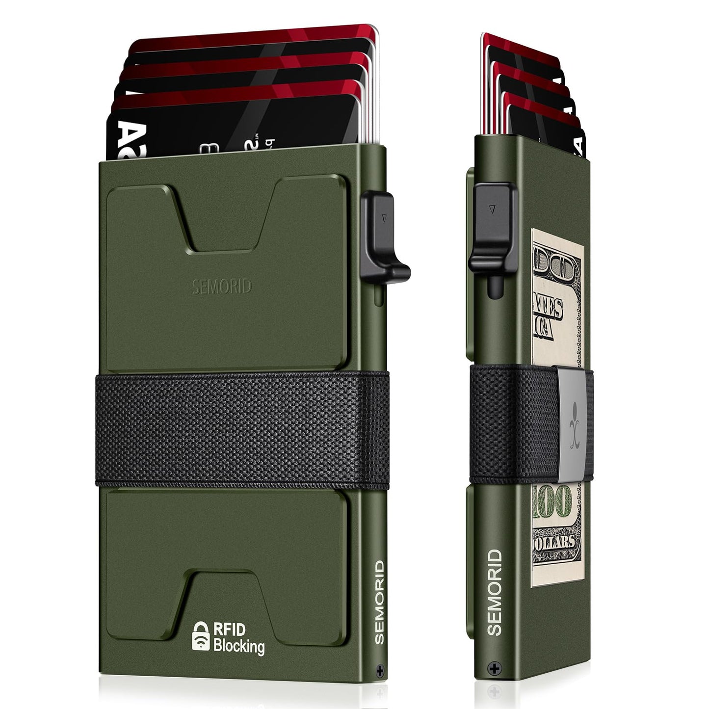 Slim Aluminum Card Holder Wallet for Men, Durable Expandable Backplate, RFID Blocking Minimalist Metal Pop Up Wallet, Holds 12+ Cards Plus Cash (Black)