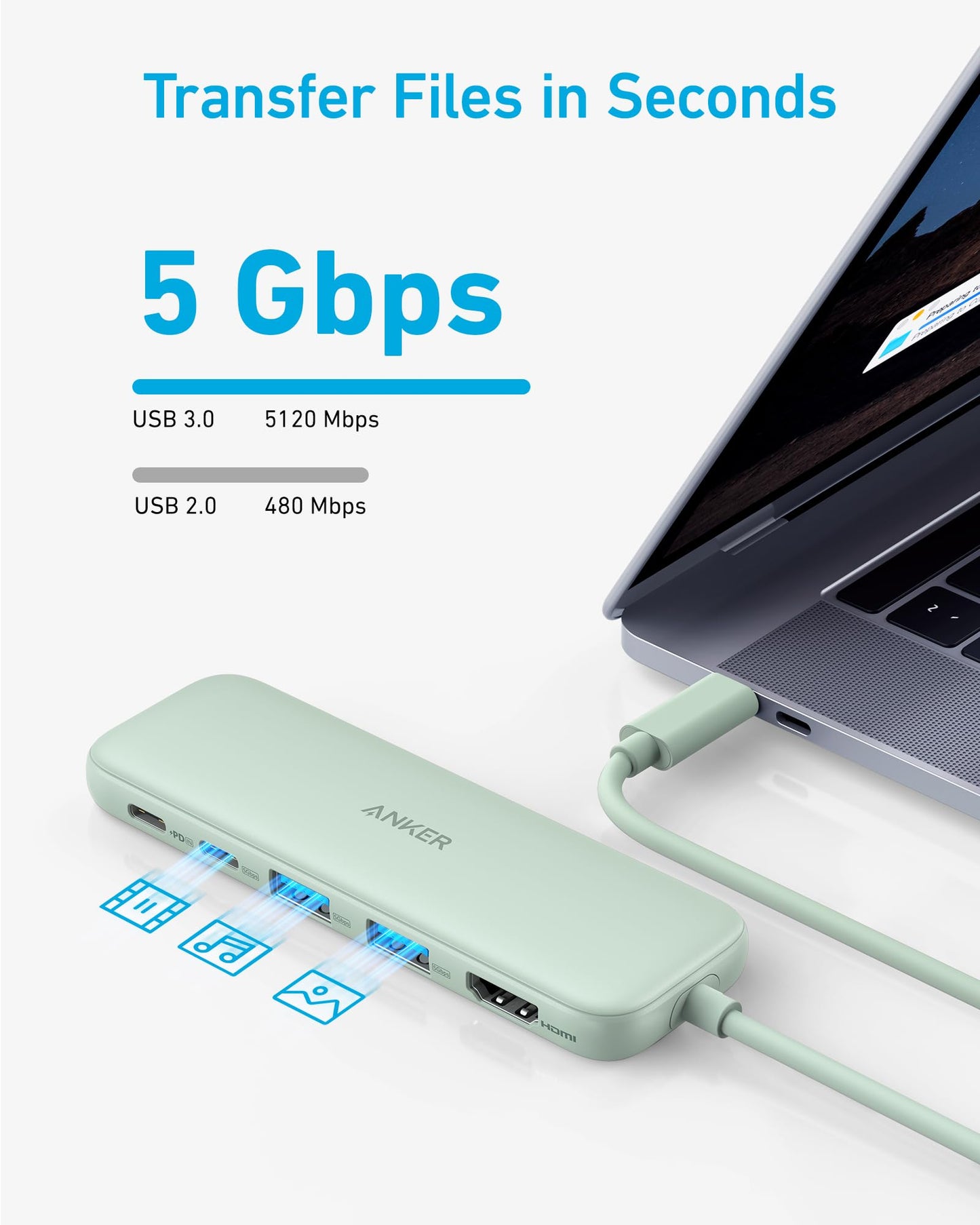 Anker 332 USB-C Hub (5-in-1) with 4K HDMI Display, 5Gbps - and 2 5Gbps USB-A Data Ports and for MacBook Pro, MacBook Air, Dell XPS, Lenovo Thinkpad, HP Laptops and More