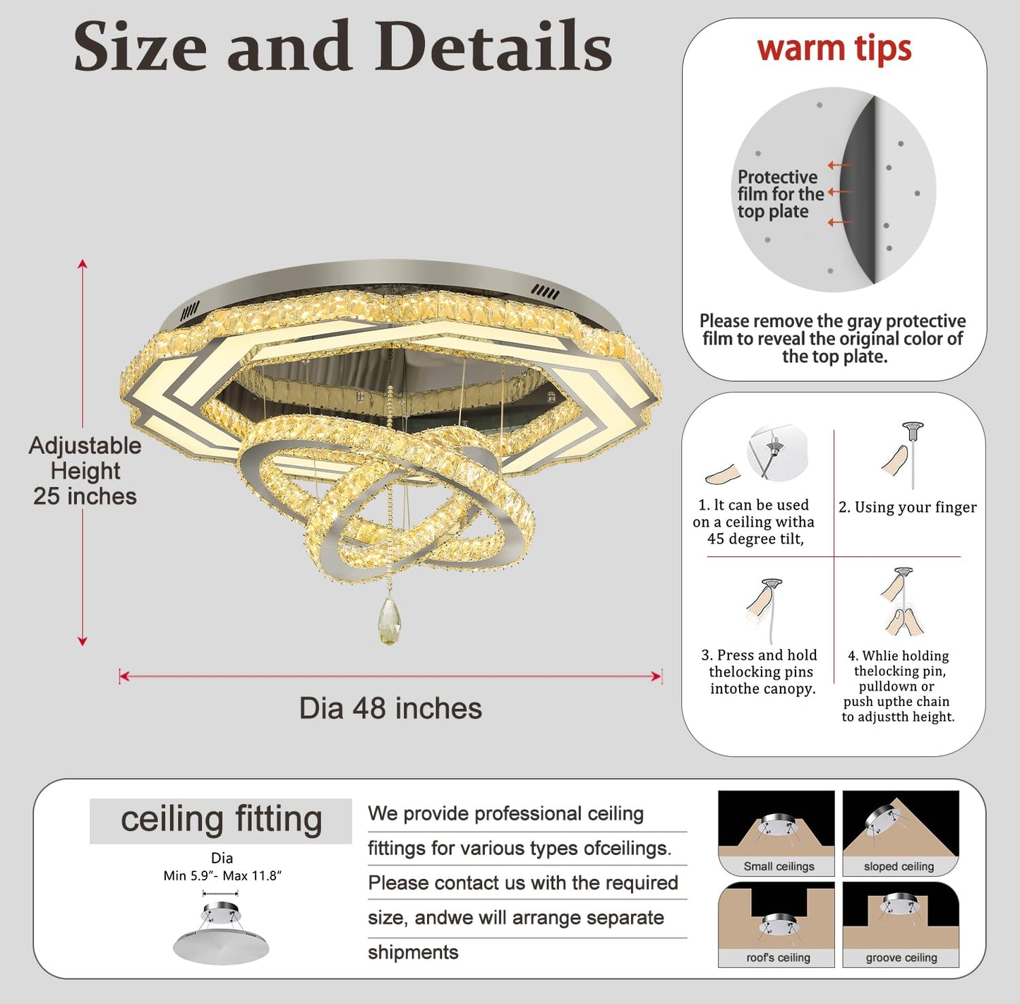 Flashing God Crystal Chandeliers Dia 32" Silver Elegant Chandelier Flush Mount Ceiling Light for Bedroom Living Room Dining Room Hallway Dimmable 3 Rings LED Celing Lighting Fixtures