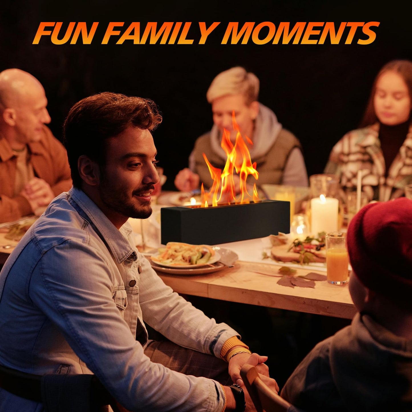 2024 New Tabletop Fire Pit,Woodgrain Portable Table Top Firepit Outdoor Indoor Table top Fireplace Smores Maker for Family Dinner Party Patio Balcony Backyard Housewarming Table Decor