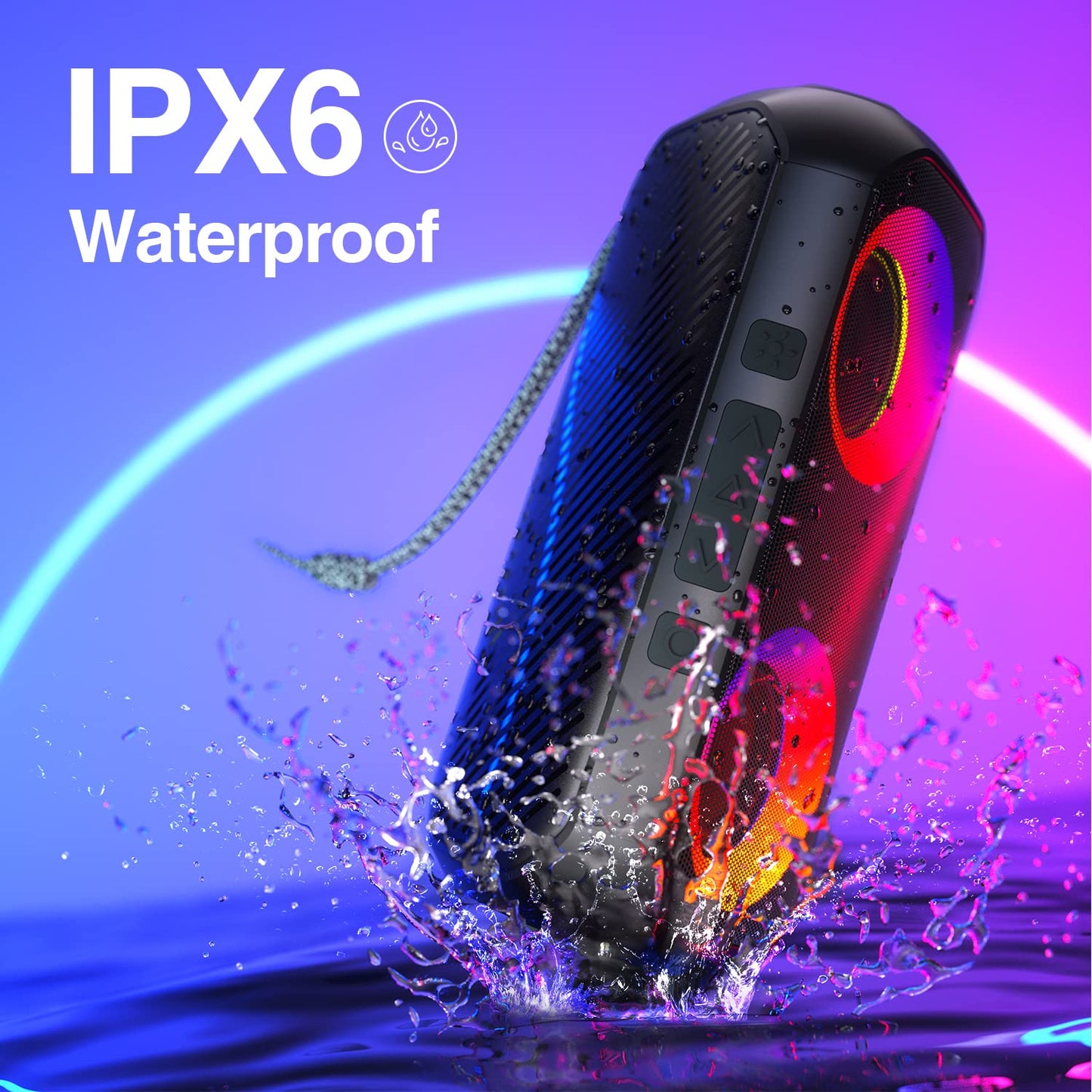 Bluetooth Speakers, [Blod Bass & Dynamic Lights] Portable Wireless Speaker with 20W Powerful Sound, 24Hrs Playtime, Build-in MIC, IP66 Waterproof/Dustproof Blue Tooth Speaker