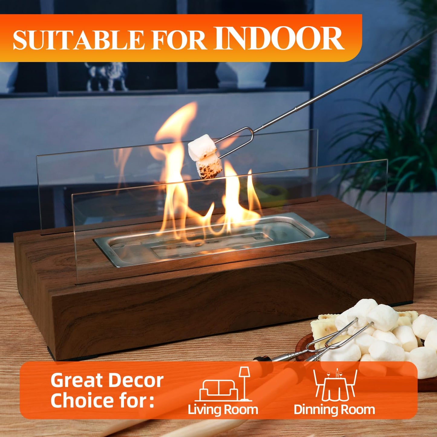 2024 New Tabletop Fire Pit,Woodgrain Portable Table Top Firepit Outdoor Indoor Table top Fireplace Smores Maker for Family Dinner Party Patio Balcony Backyard Housewarming Table Decor