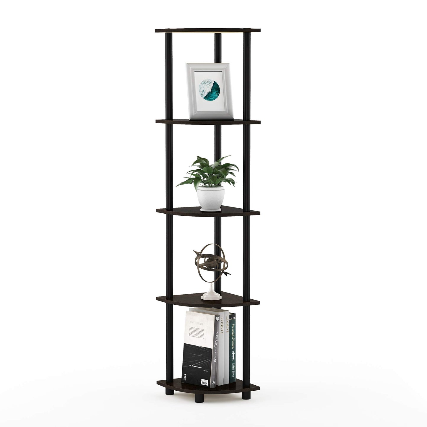 Furinno Turn-N-Tube 5 Tier Corner Display Rack Multipurpose Shelving Unit, 1-Pack, Espresso/Black