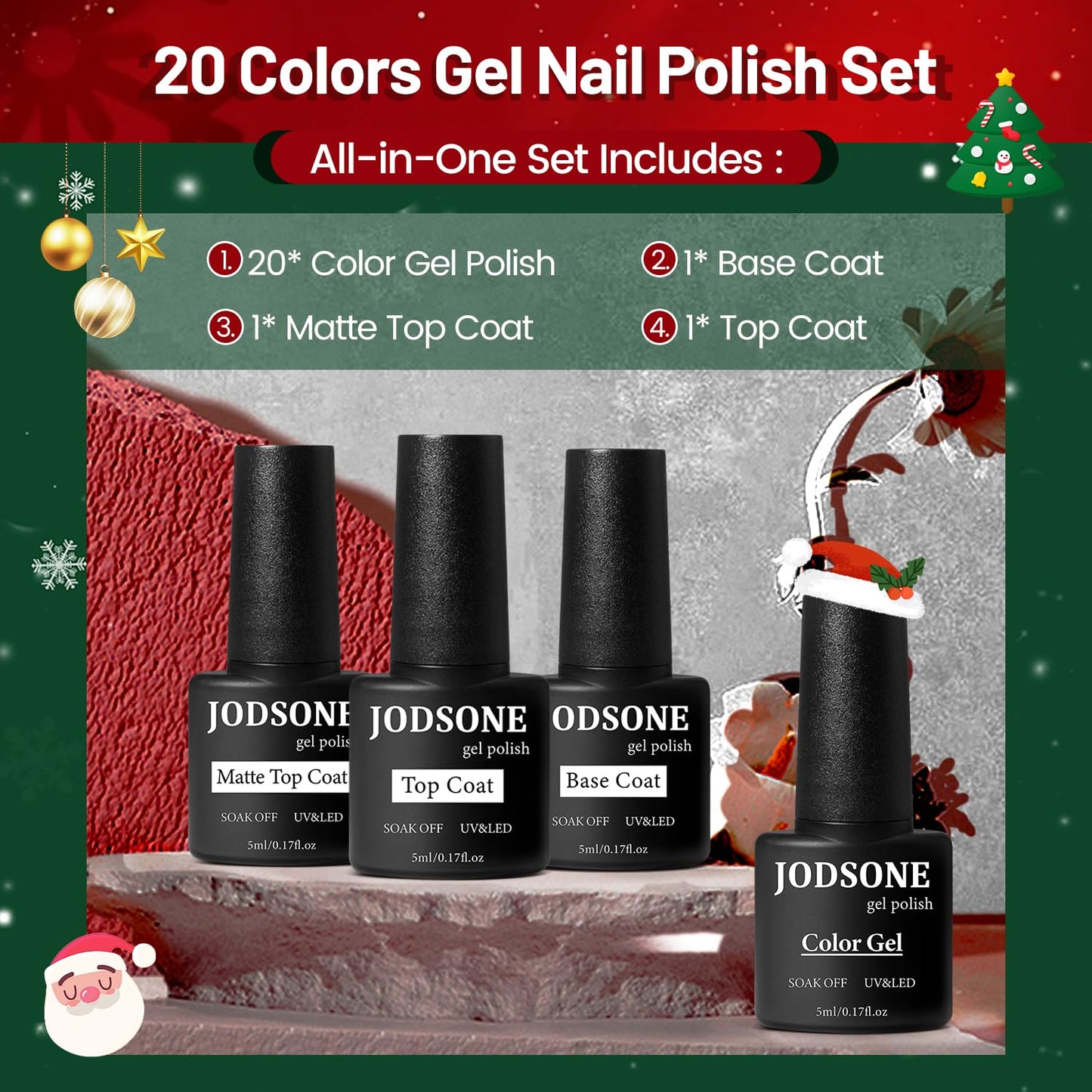 JODSONE 23 PCS Gel Nail Polish Kit with U V Light Popular Color with Durable Base Coat Matte Glossy Top Coat