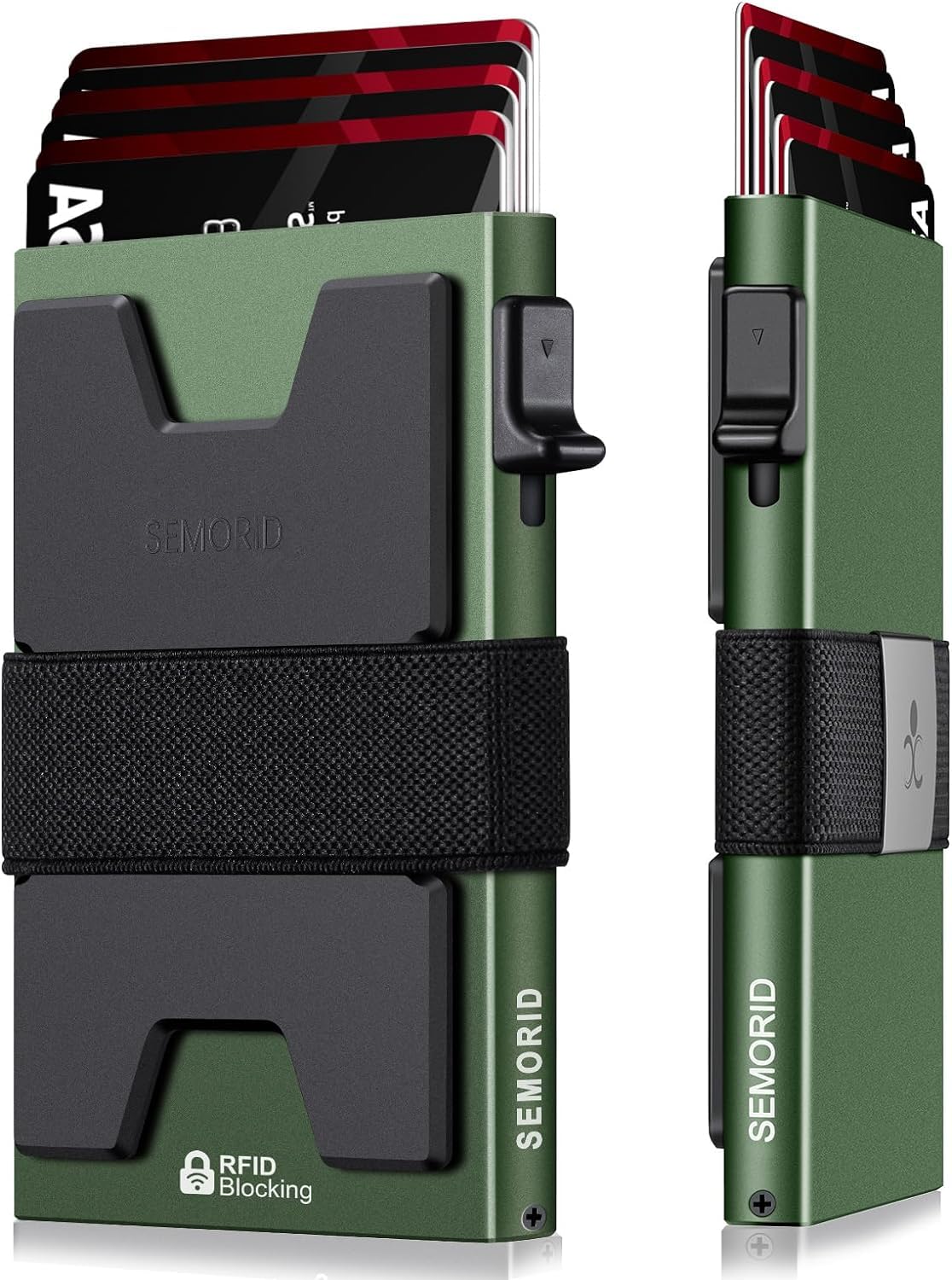 Slim Aluminum Card Holder Wallet for Men, Durable Expandable Backplate, RFID Blocking Minimalist Metal Pop Up Wallet, Holds 12+ Cards Plus Cash (Black)