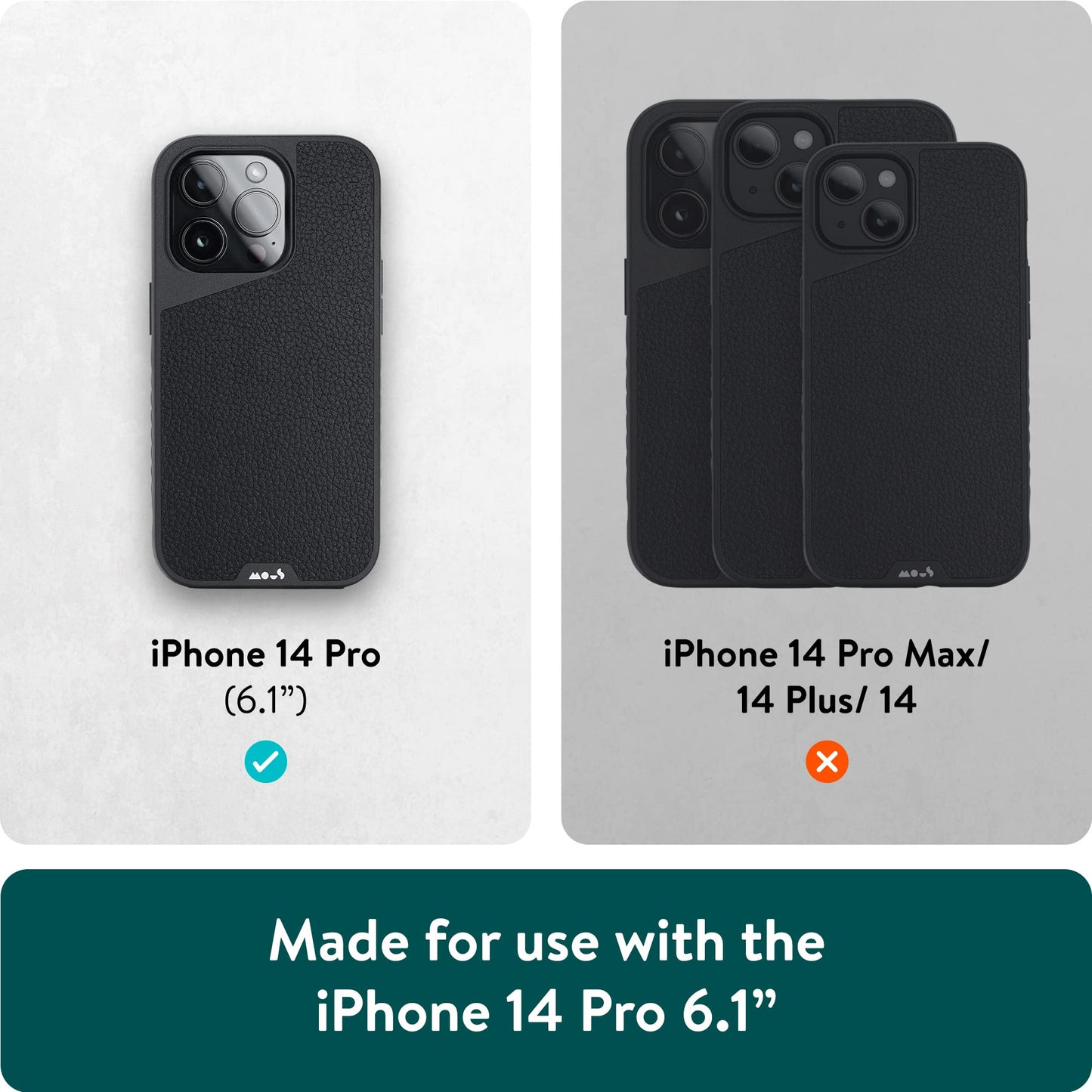 Mous - Case for iPhone 14 - Black Leather - Limitless 5.0 - Protective iPhone 14 Case MagSafe Compatible - Shockproof Phone Cover