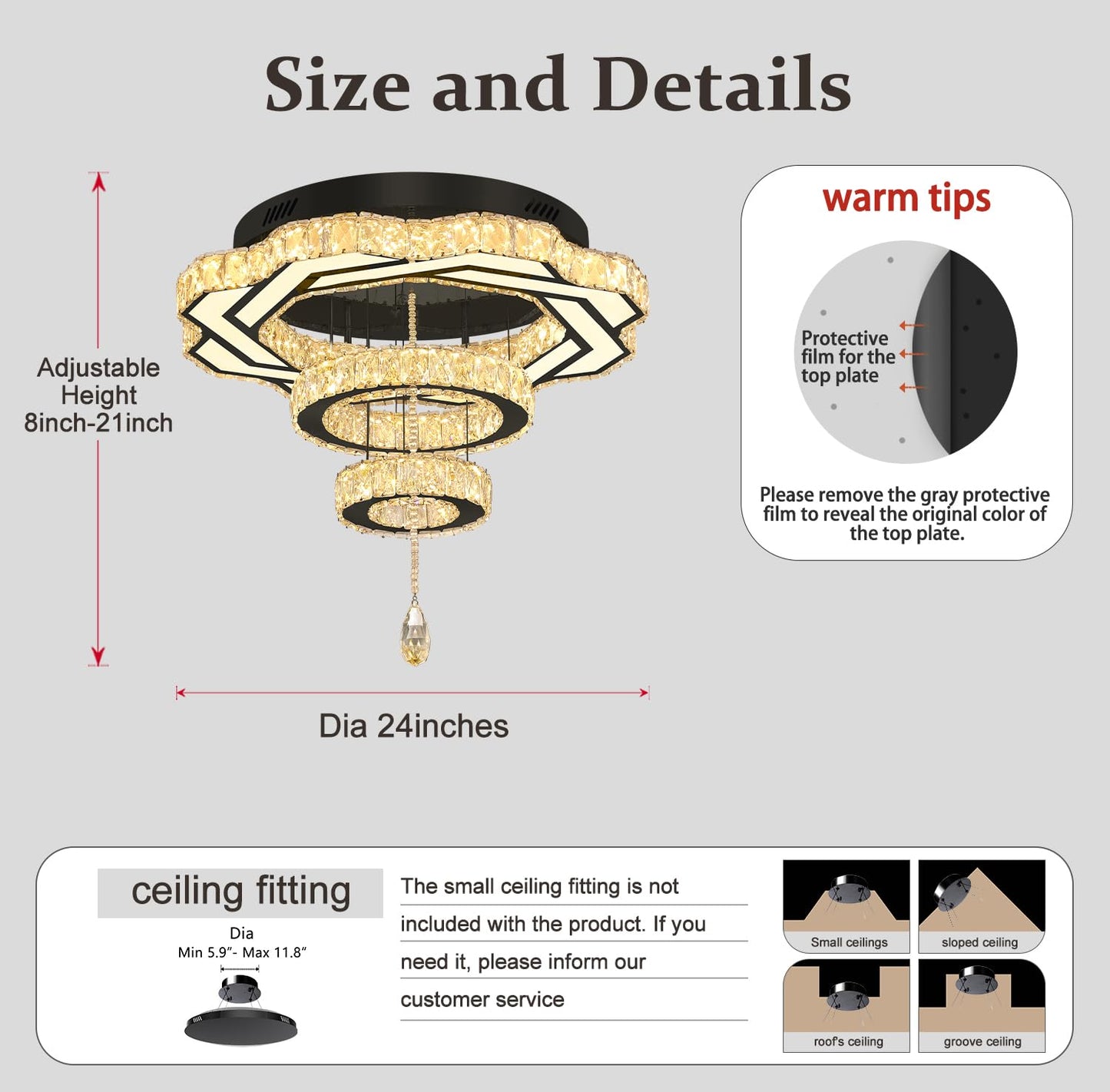 Flashing God Crystal Chandeliers Dia 32" Silver Elegant Chandelier Flush Mount Ceiling Light for Bedroom Living Room Dining Room Hallway Dimmable 3 Rings LED Celing Lighting Fixtures