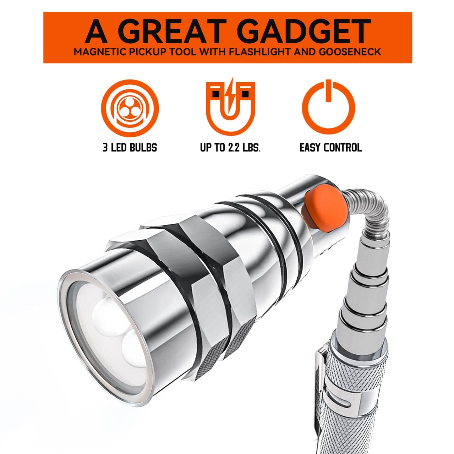 VIBELITE Extendable Magnetic Flashlight with Telescoping Magnet Pickup Tool-Cool Gadgets Gifts Idea & Gifts for Men,Husband,Dad,Father,Mechanic,Tech,Handyman,Him Women, Silve