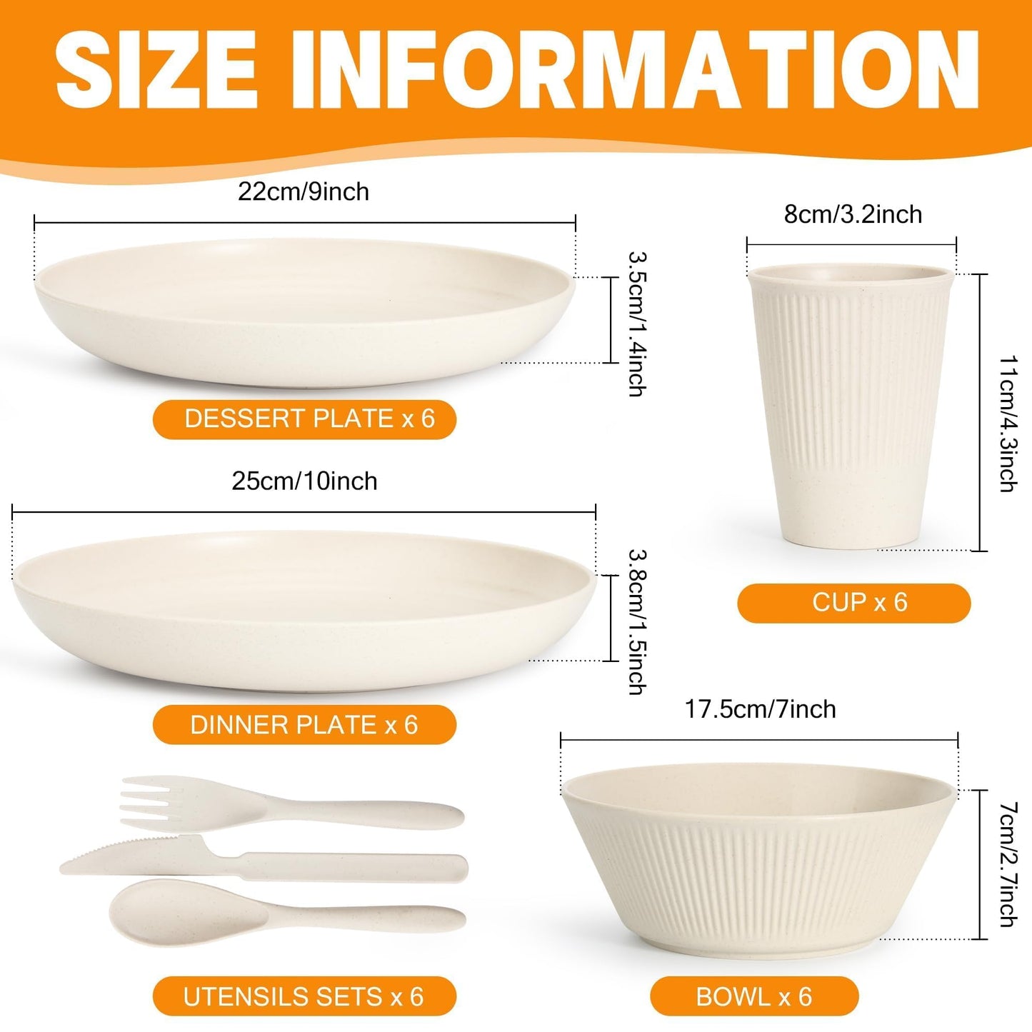 42 Pieces Wheat Straw Dinnerware Set - OAMCEG Plastic Dinner Set for 6, Kitchen Plates and Bowls Set, College Dorm Microwave Dishes, Unbreakable Plastic Outdoor Camping Dishes, Black