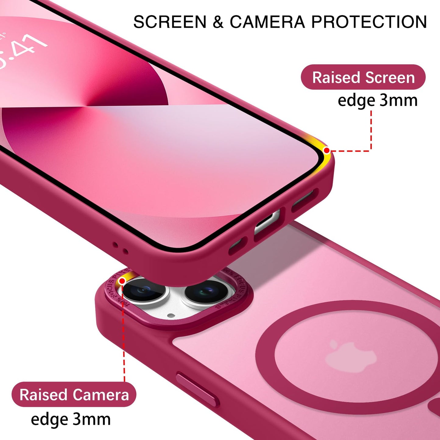 BENTOBEN Magnetic for iPhone 13 Case & iPhone 14 Case [Compatible with Magsafe] Translucent Matte Phone Case iPhone 13/14 Slim Fit Shockproof Women Men Protective Cover for iPhone 13/14 6.1", Hot Pink